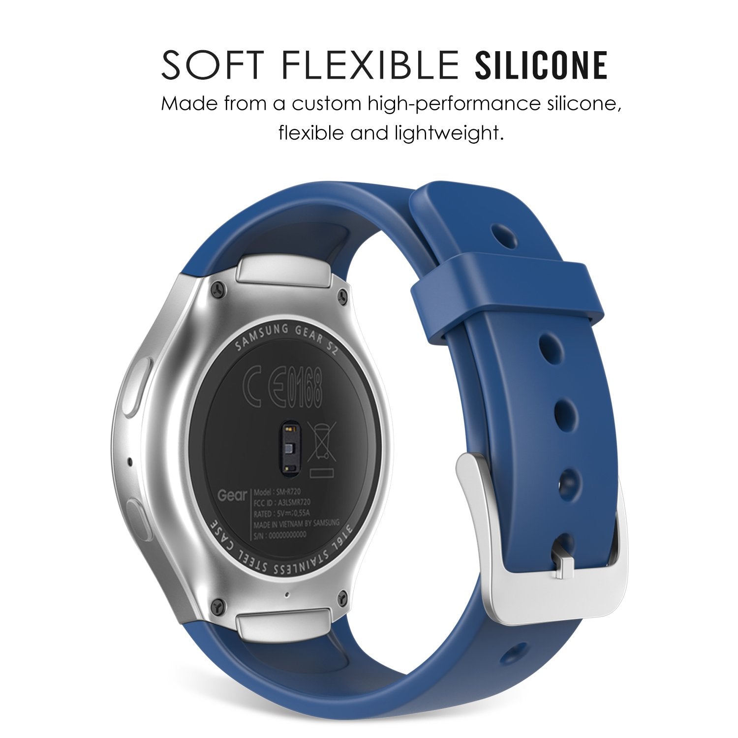 Moko Watch Band Compatible With Samsung Gear S2 (S2 Sm-R720 / Sm-R730 Only), Soft Silicone Replacement Sport Band, Not Fit S2 Cl