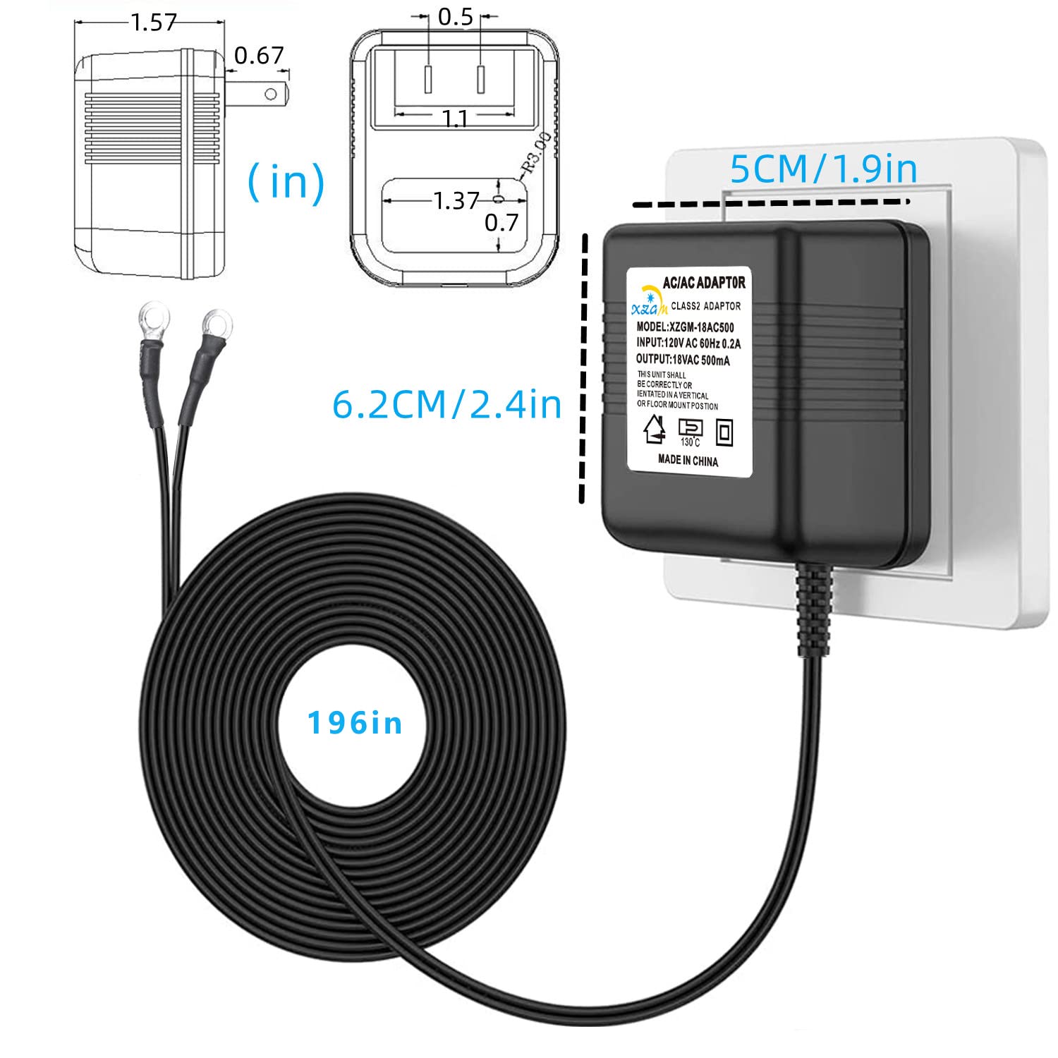 Black Video Doorbell Special Power Transformer,18V500Ma Doorbell Power Adapter, Compatible With Ring, Nest, Eufy, Wyze, Arlo Wir