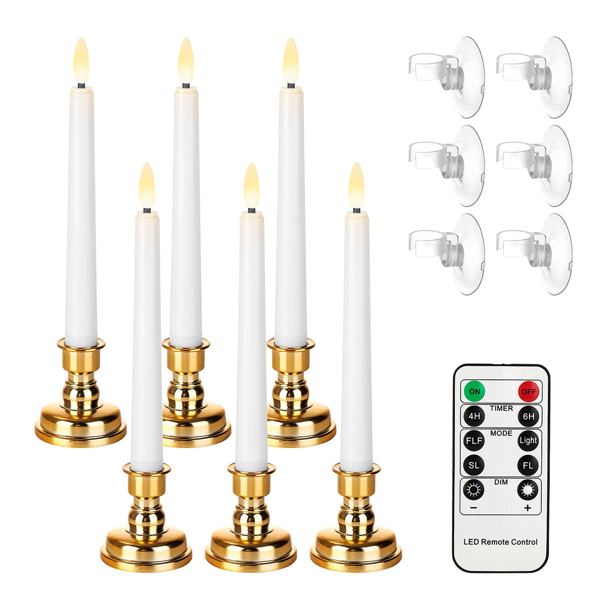 Led Christmas Flamless Window Candles With Timer, 8 Inch Battery Operated Taper Candles With Remote, Realistic Dancing Flickerin
