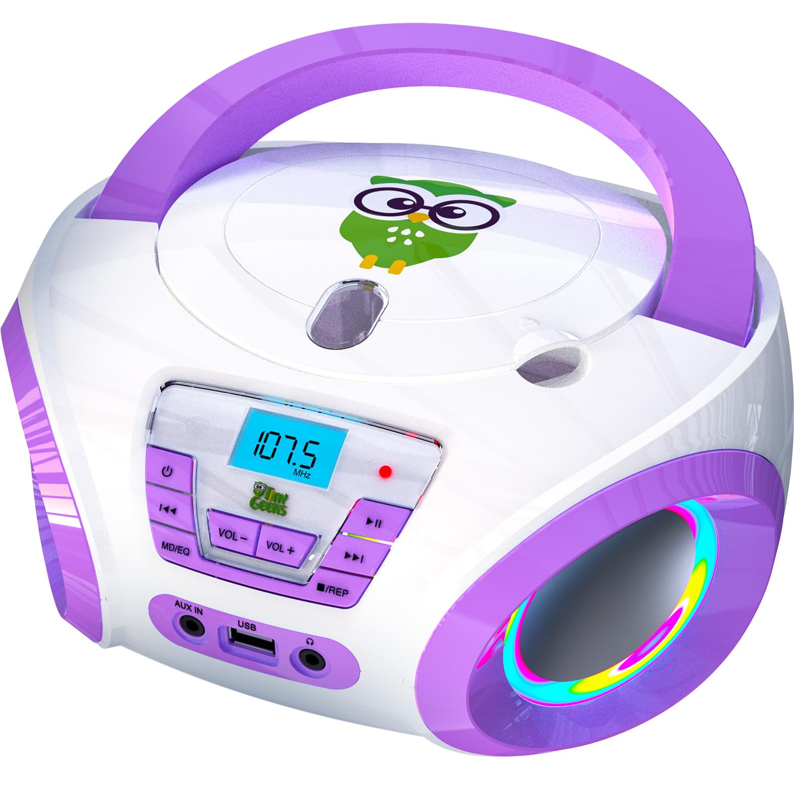 TINYGEEKS Tunes Kids Boombox CD Player for Children - FM Radio - Includes Batteries - Purple Radio - CD Player with Speakers for