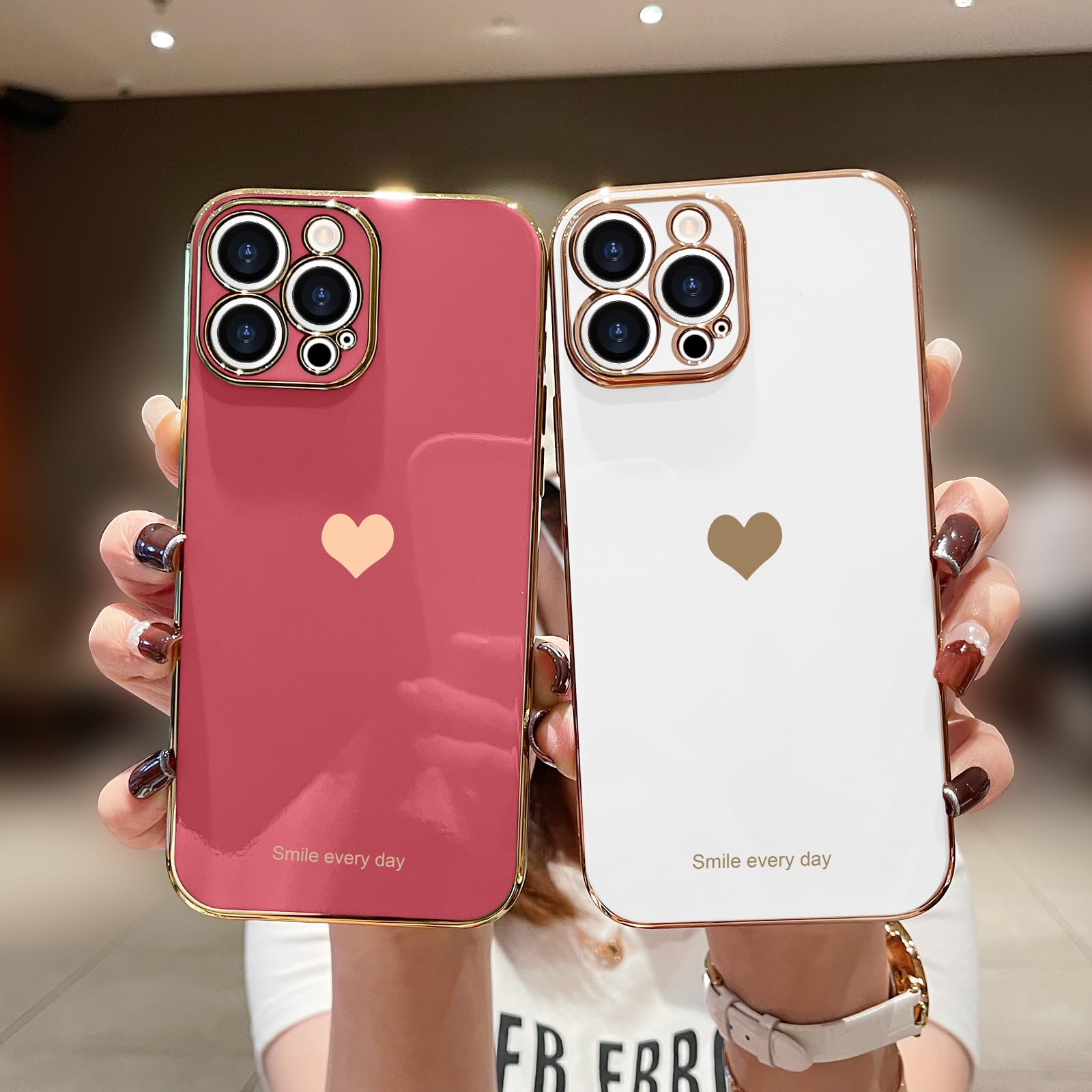 Teageo Compatible With Iphone 13 Pro Max Case For Girl Women Cute Love Heart Luxury Bling Soft Cover Raised Camera Protection Bu