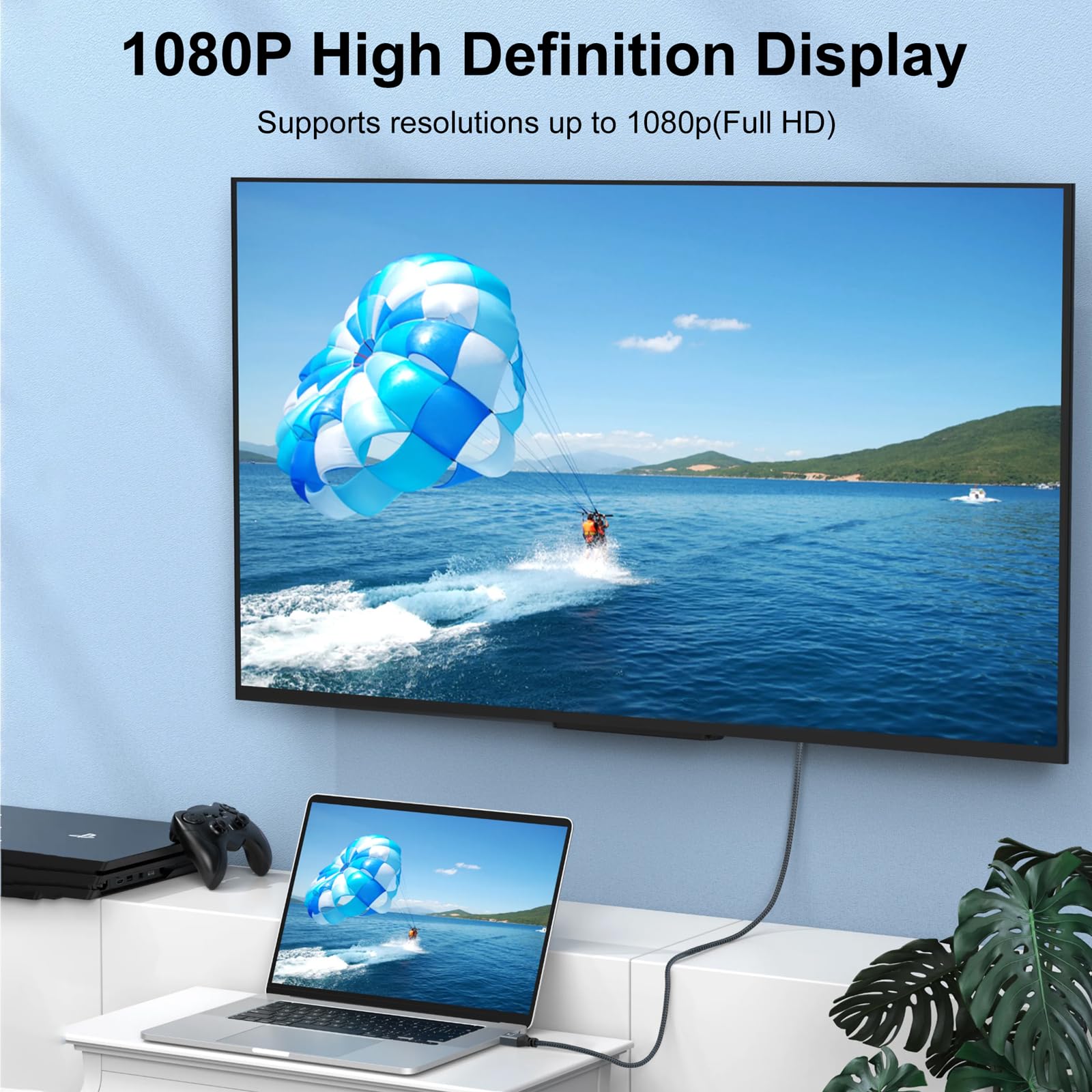 Thsucords Hdmi To Vga Cable 3.3Ft, Gold Plated Braided Hdmi To Vga Cable (Male To Male) Compatible For Computer, Desktop, Laptop