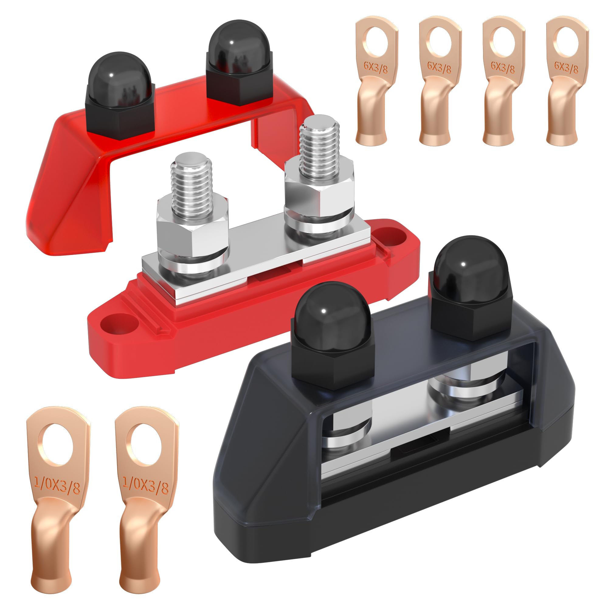 Rvboatpat Marine Bus Bar 12V 250A Power Distribution Block 12 Volt Dc Busbar 3/8'' Dual Studs Battery Bus Bar For Boat Automotiv