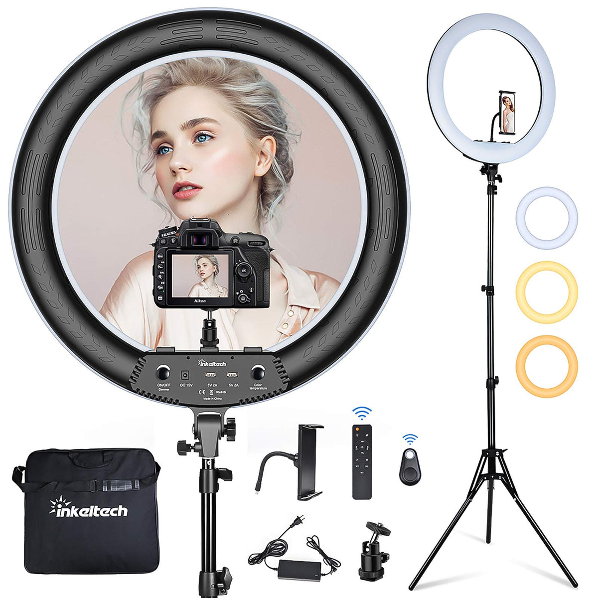 Inkeltech 21Inch Ring Light With Tripod And Phone Holder, 3000K 6000K Dimmable Bi Color Led Light Ring For Makeup, Selfie, Vlog,