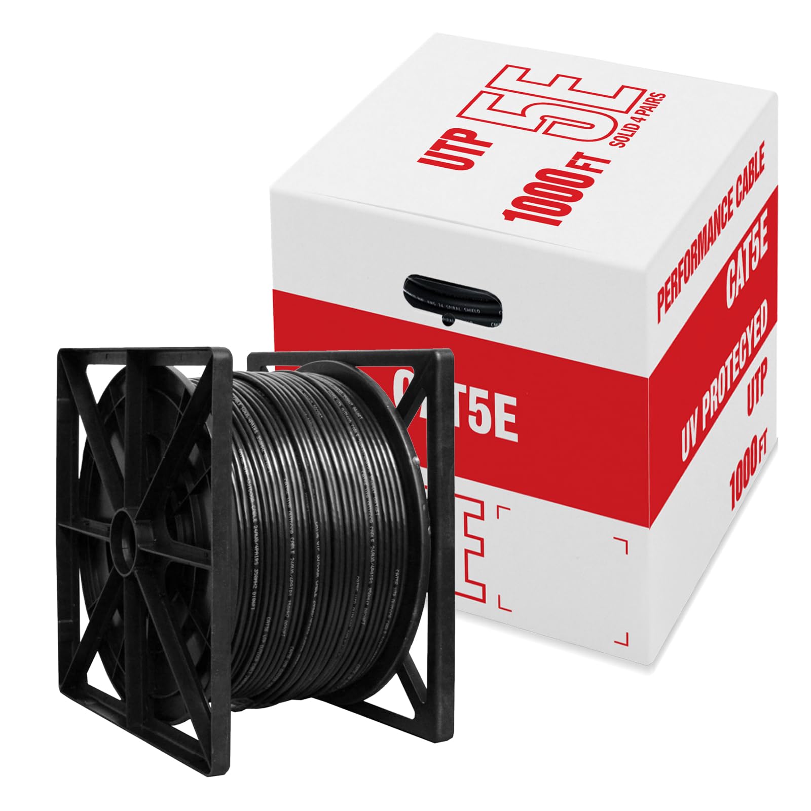 Centropower Outdoor Cat 5E Ethernet Cable 1000Ft,24Awg 4 Pair Solid Bare Copper Conductor, 350Mhz, Uv Resistant,Rainproof Direct Burial,Cat 5 Long Network Cable Black Unshielded (Utp), Ul Listed