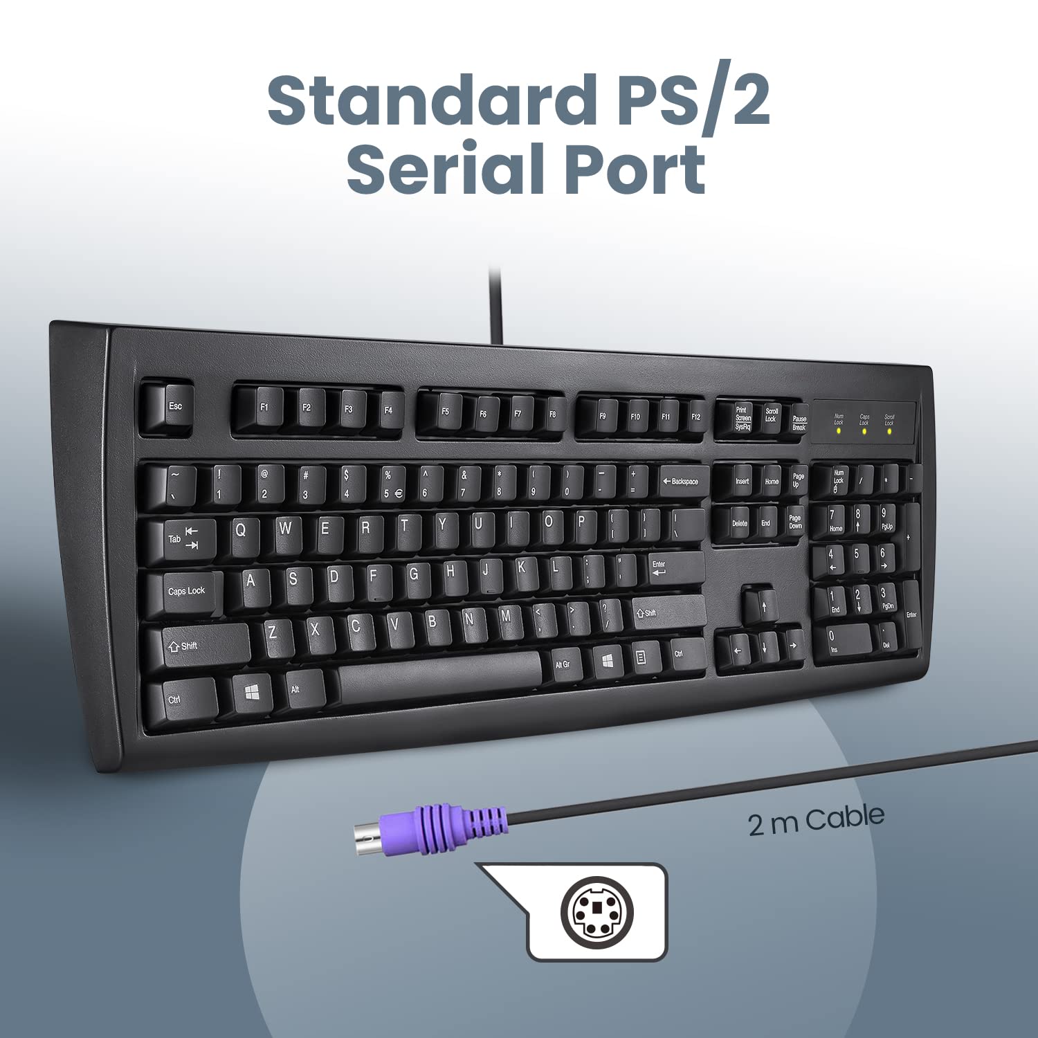 Perixx Periboard 107 Wired Ps2 Full Size Keyboard, Us English Layout
