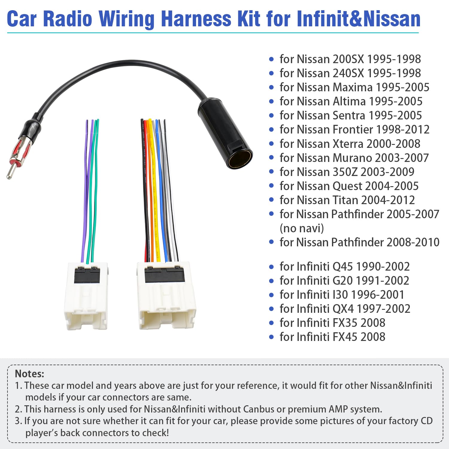 Jayubien Radio Wiring Harness Kit For Nissan Altima Sentra Frontier Xterra Murano Quest Titan Pathfinder,Car Stereo Wire Harness
