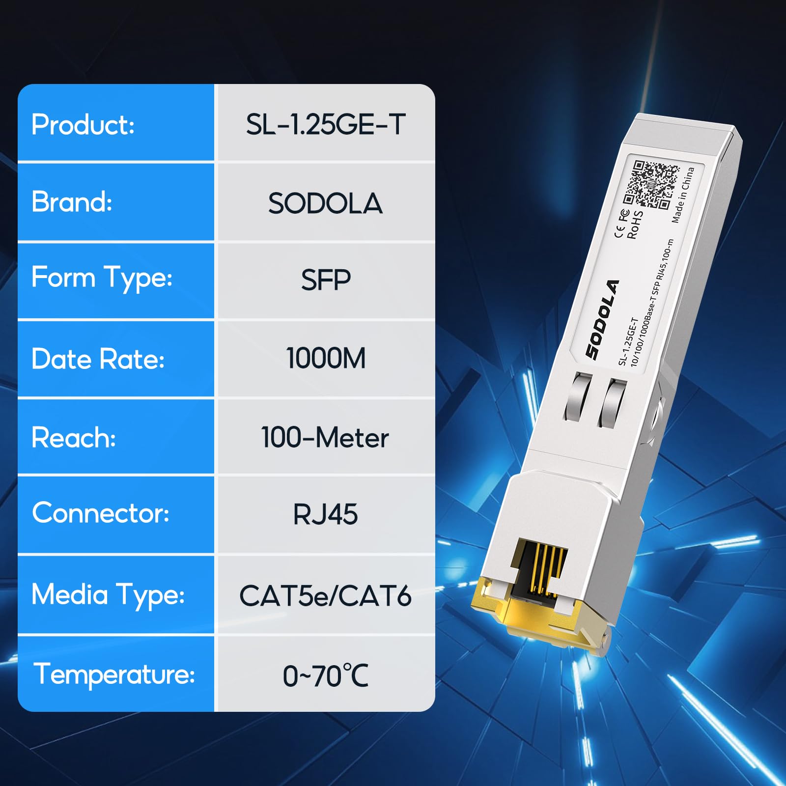 Sodola 1.25G Sfp T, 10/100/1000Base T Copper Sfp, Sfp To Rj45 Sfp Module Transceiver For,Cisco Sfp Ge T, Meraki, Fortinet, Ubiqu