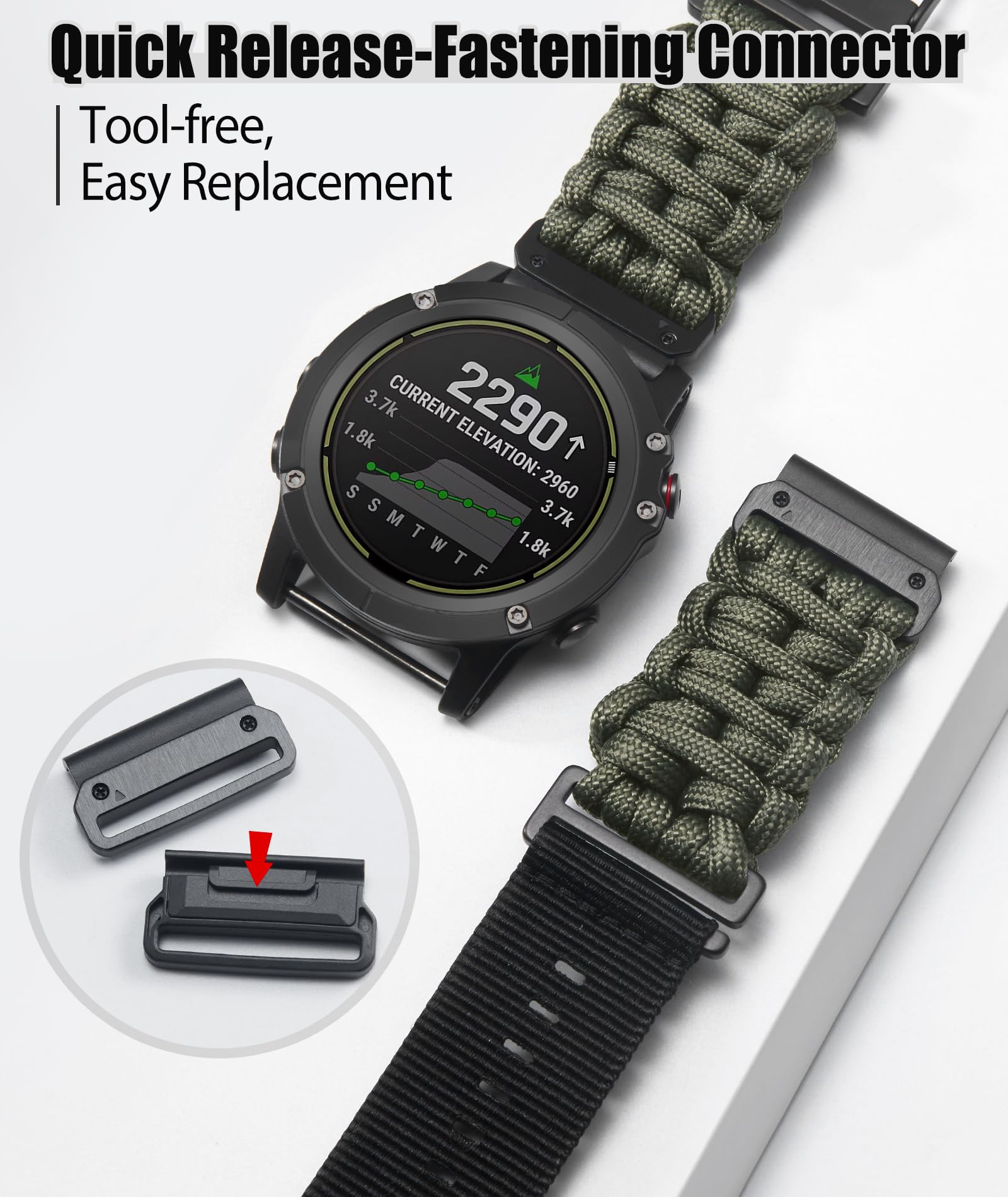 Binlun Compatible With Garmin Watch Band 26Mm 550 Paracord Rugged Military Braided Nylon Watch Strap Design For Garmin Fenixfit