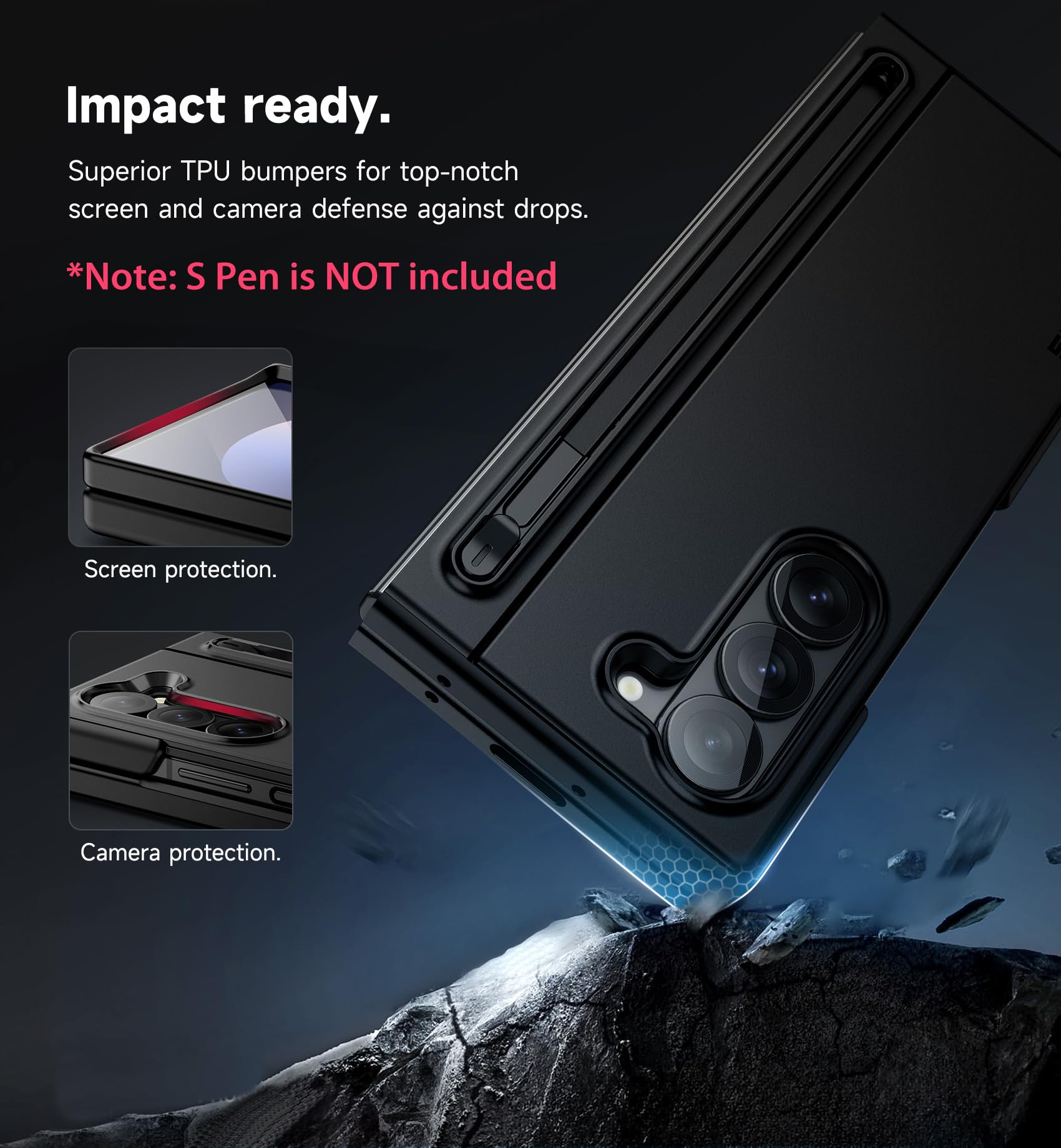 Suritch For Samsung Galaxy Z Fold 6 Case With Kickstand And S Pen Holder [S Pen Not Included], Phone Case For Z Fold 6 2024 -Dar