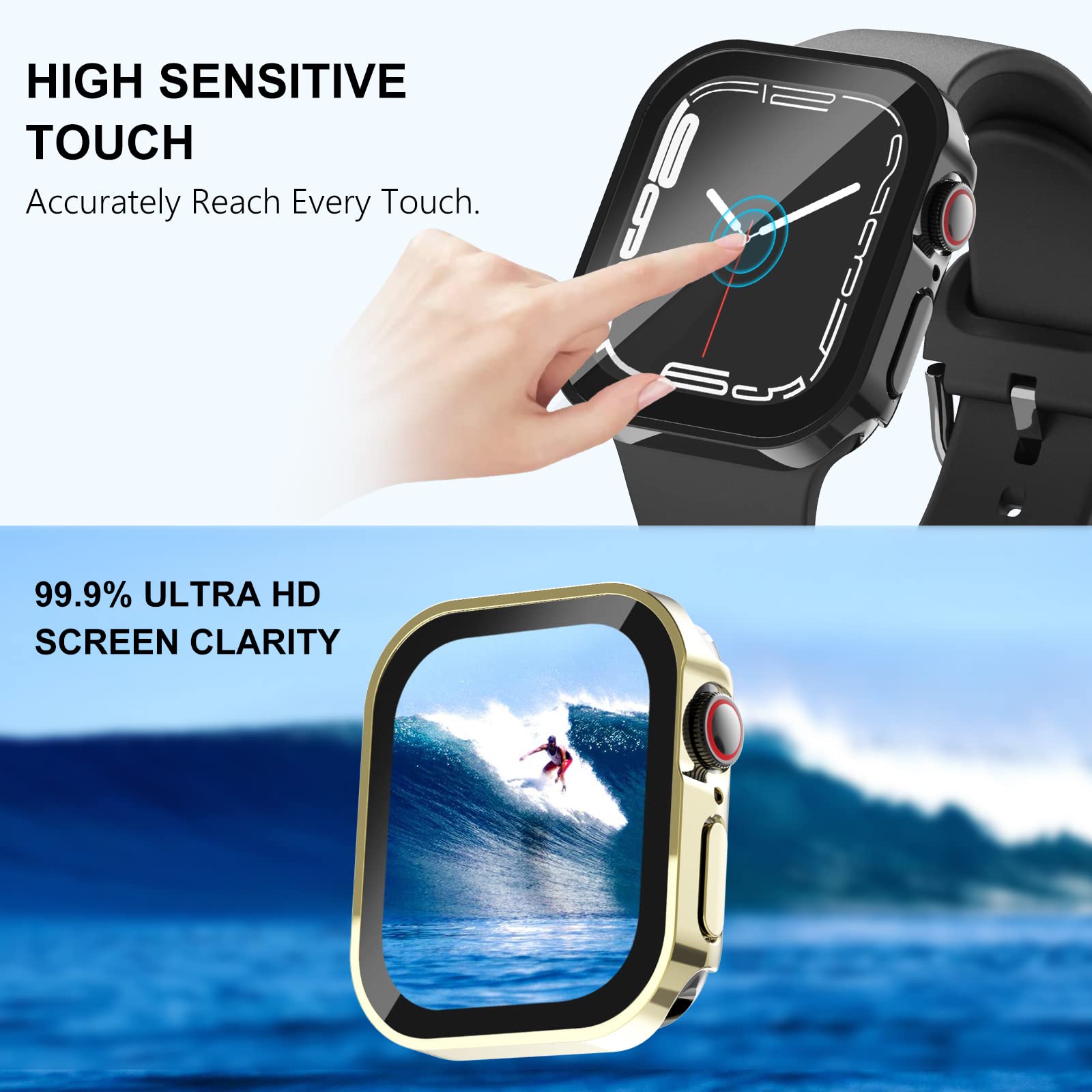 Wingle Compatible For Apple Watch Case 44Mm Series Se 4 5 6,Straight Edge Waterproof Case Full Protective Hard Pc Cover Built In