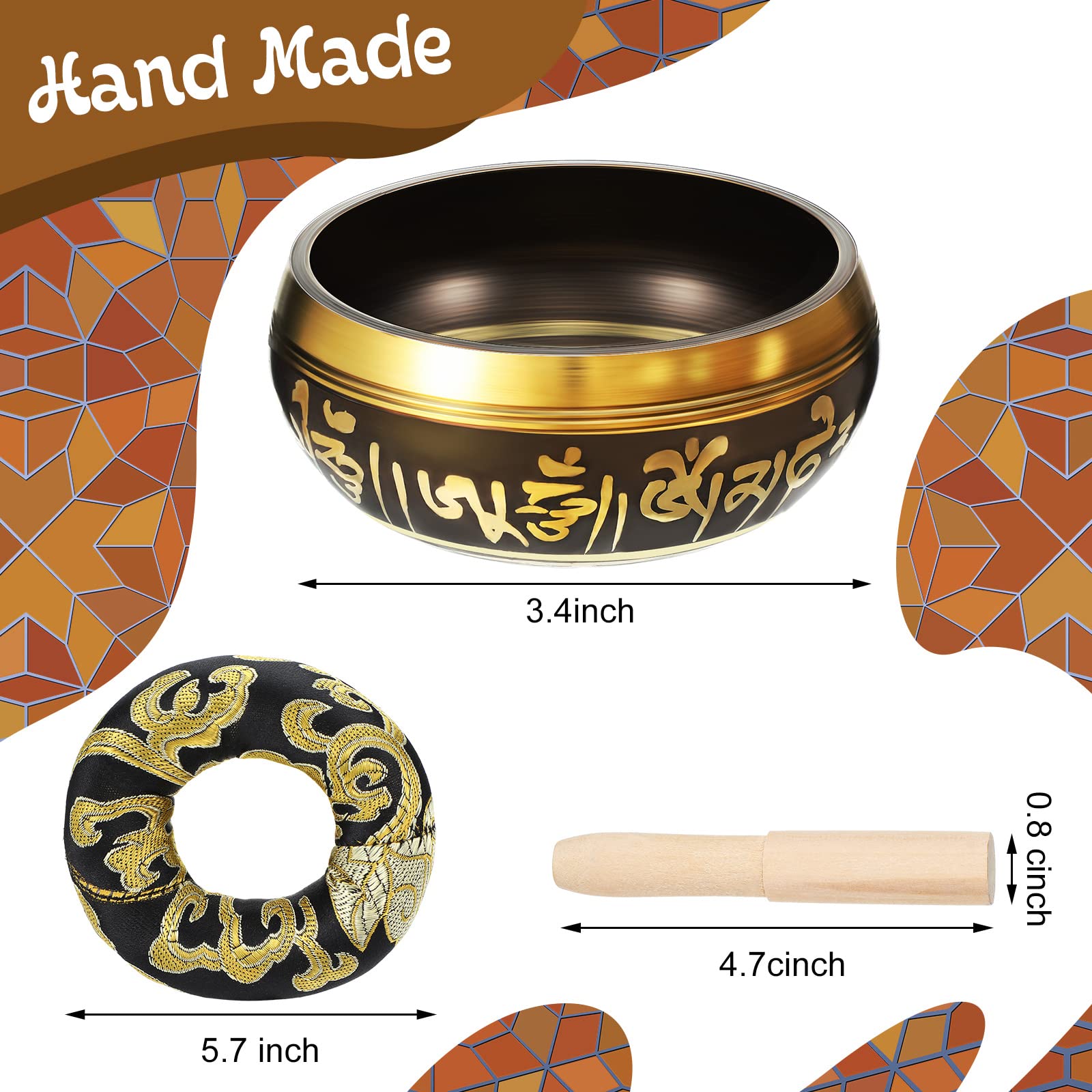 Tibetan Singing Bowls Set For Healing 3.4 Inch Meditation Sound Bath Bowl With 7 Pcs Chakra Crystal Stones Mallet Cushion Chakra Bracelet Pendant For Yoga Mindfulness Spiritual Healing(Black)