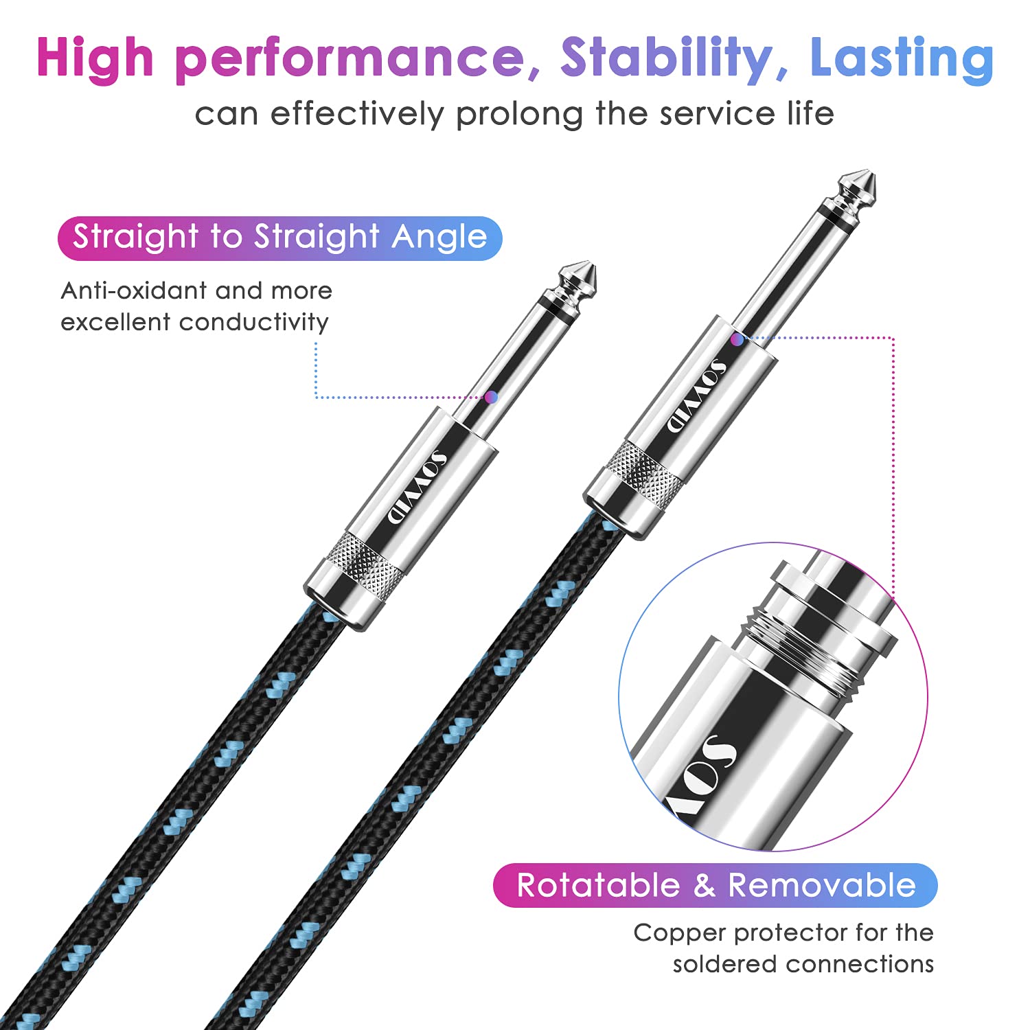 Sovvid Guitar Cable 6Ft Professional Instrument Cable Electric Guitar Amp Cord 1/4Inch Ts Cable For Guitar Bass Mandolin Keyboar