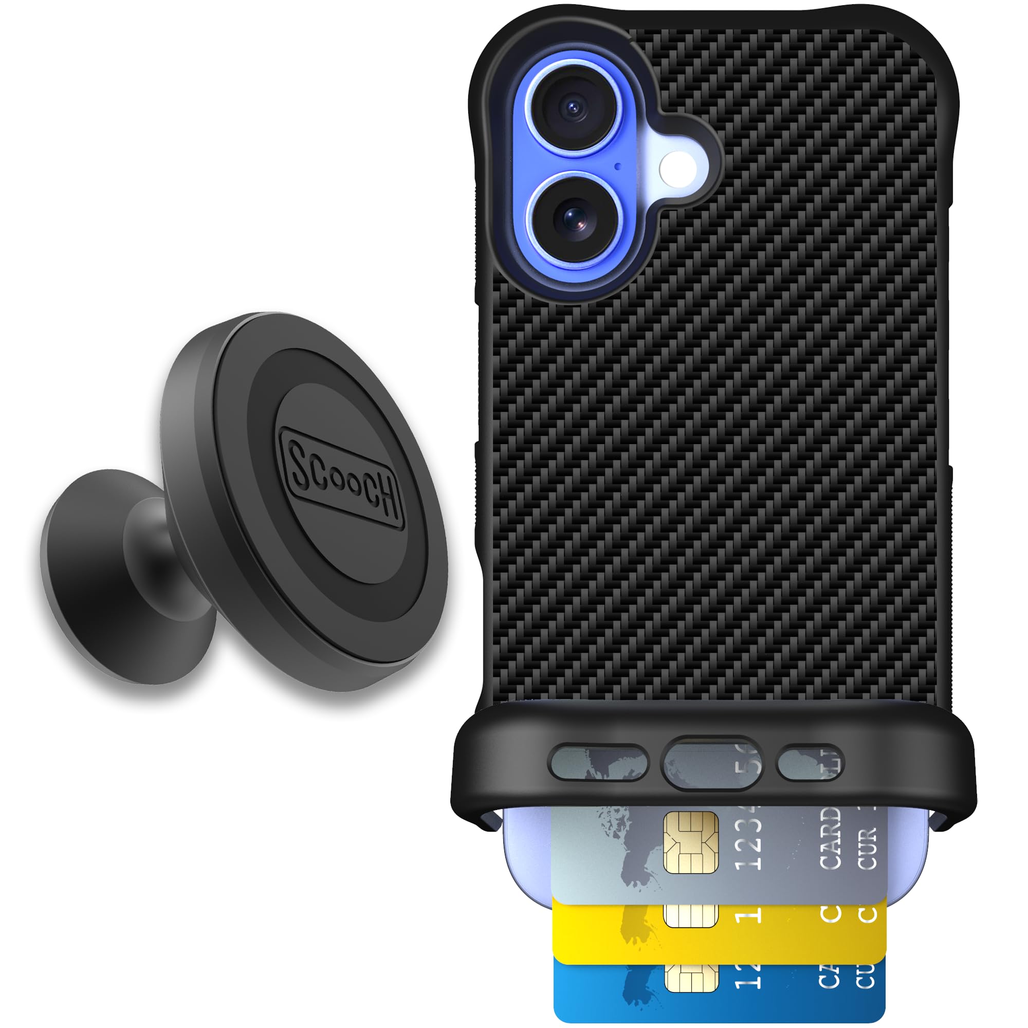 Scooch for iPhone 16 Case with Card Holder, Wingmate Wallet Case with Hidden Card Slot and RFID Protection for 4 Cards, Starter 