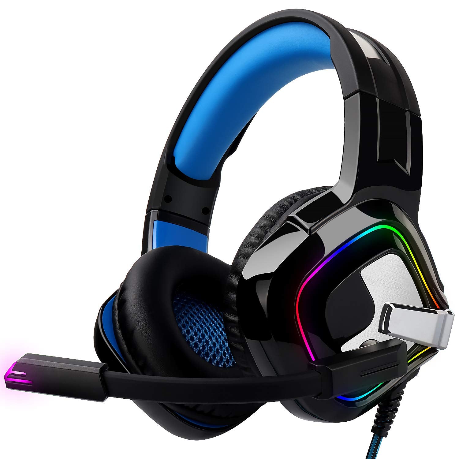 August Gaming Headphones for PC PS4 Xbox Switch Wired USB Double Jack EPG100L - Gaming Headset with RGB-LED Light Noise Reductio