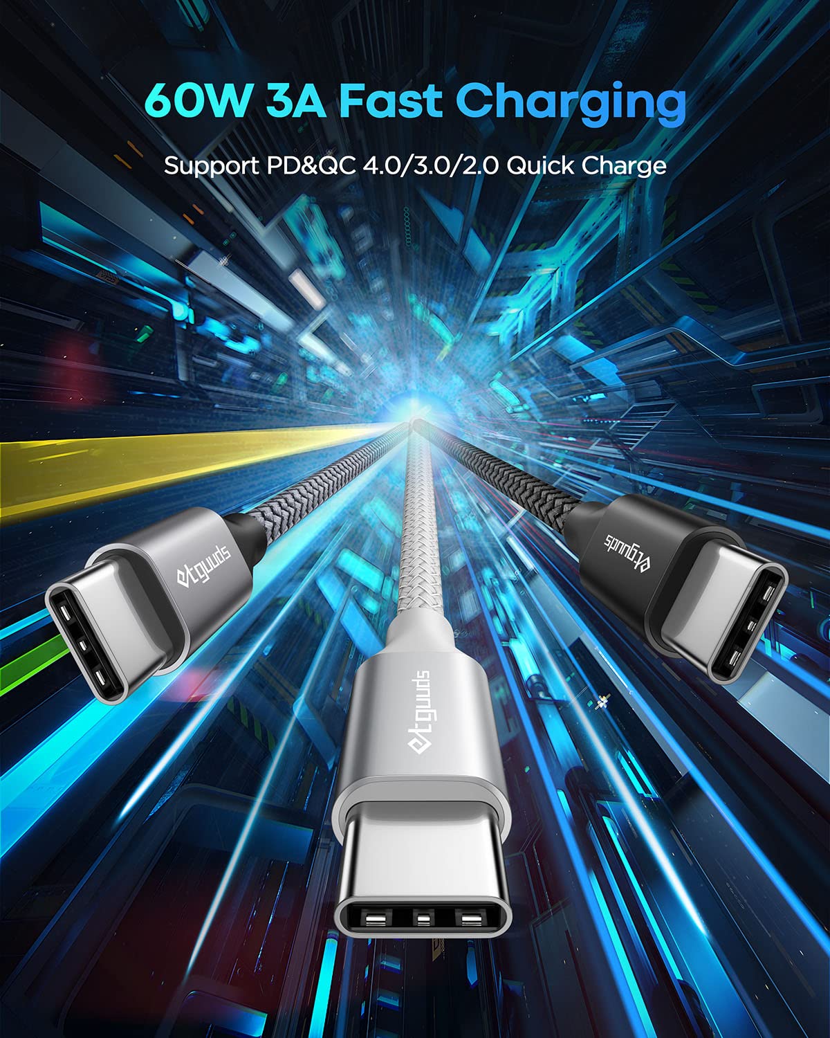 Etguuds Usb C To Usb C Cable 3Ft, 3 Pack Pd 60W Fast Charging Usb Type C To Type C Charger Cable For Samsung Galaxy S23 S22 S21 Ultra W23 Note 20 5G, Z Flip/Fold 4 3, Tab S8 S8+, Pixel, Usb C Laptop