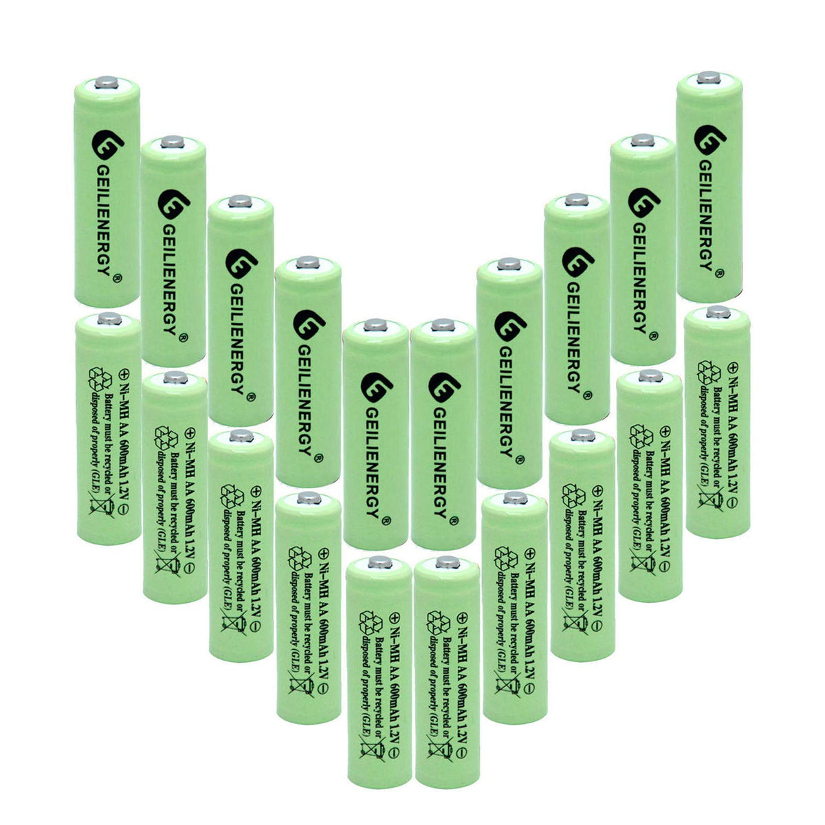 Baobian Aa 600Mah 1.2V Nimh Rechargeable Batteries For Solar Light,Solar Lamp,Garden Lights Green (20Pcs)