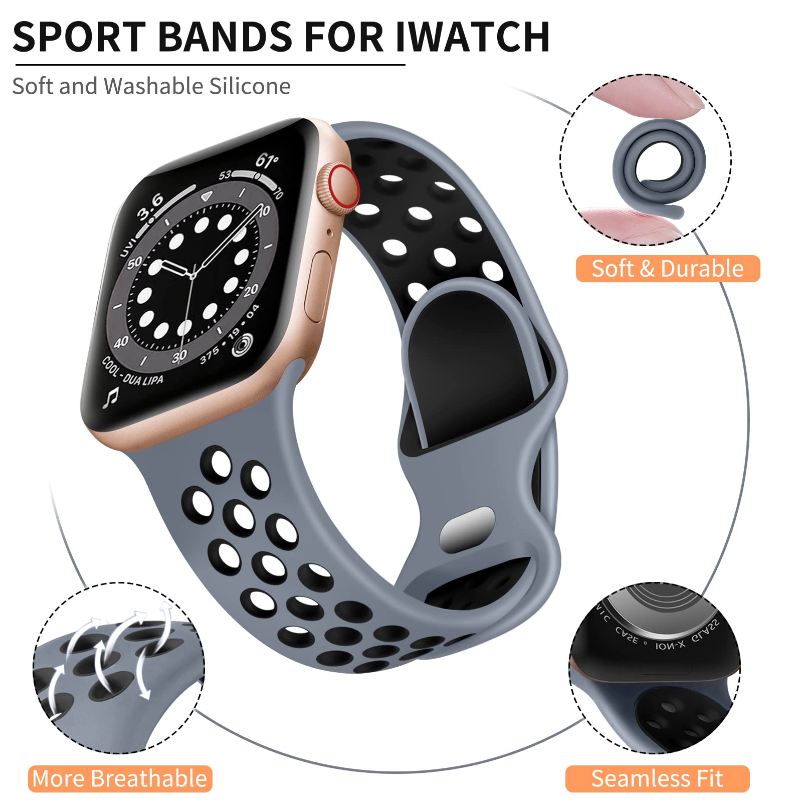 Lerobo Sport Band Compatible With Apple Watch Band 41Mm 40Mm 38Mm For Women Men Soft Silicone Breathable Replacement Bands For A
