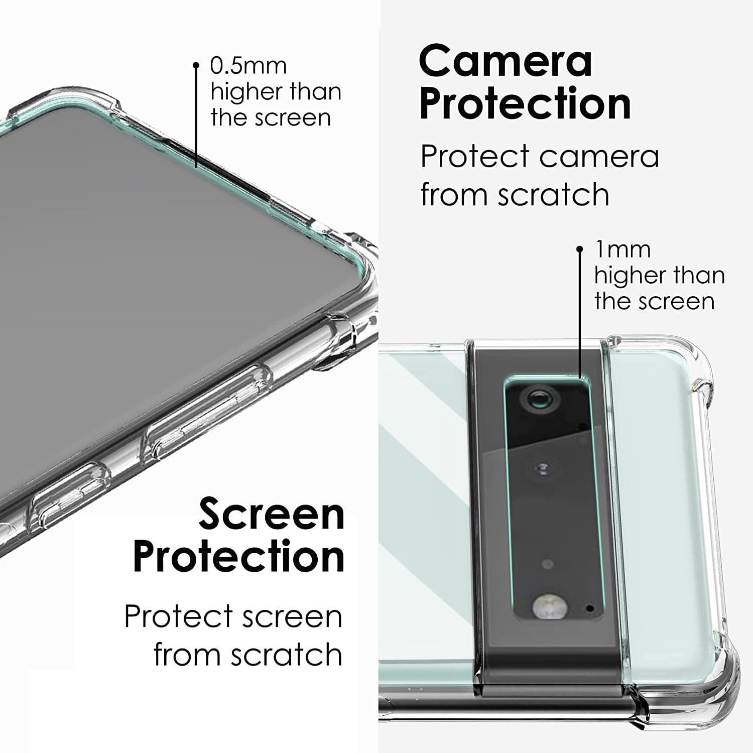 Kiomy Google Pixel 6A Case Diamond Clear With Hybrid Anti Yellow Design Hard Pc Back Shell With Tpu Raised Bezel Shockproof Bump