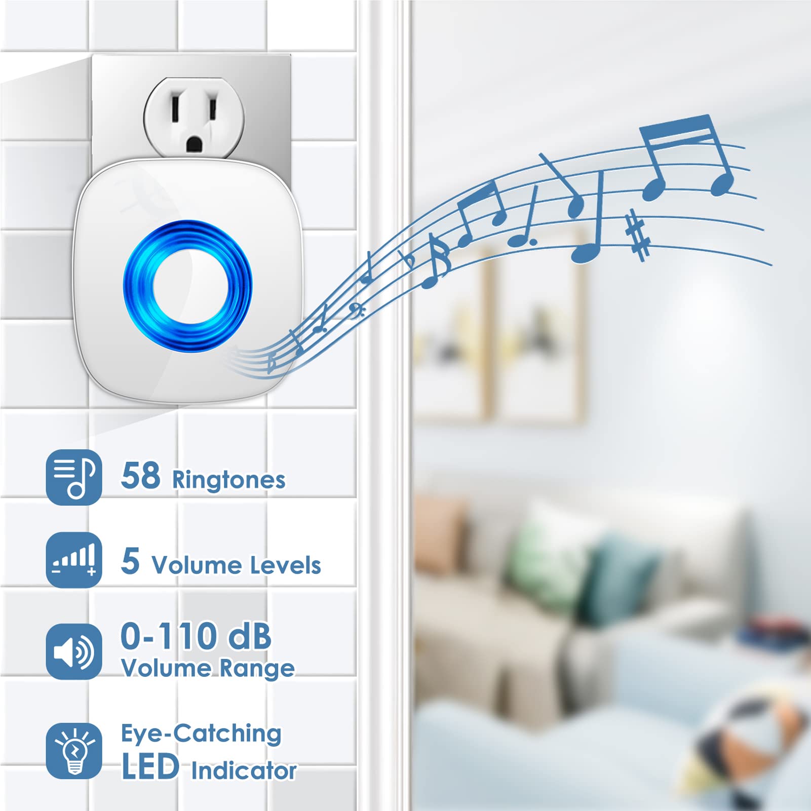 Wireless Doorbell   Physen Waterproof Doorbell Chime Kits With 2 Transmitters+2 Receivers, Operating At 1300 Ft Range, 58 Melodi