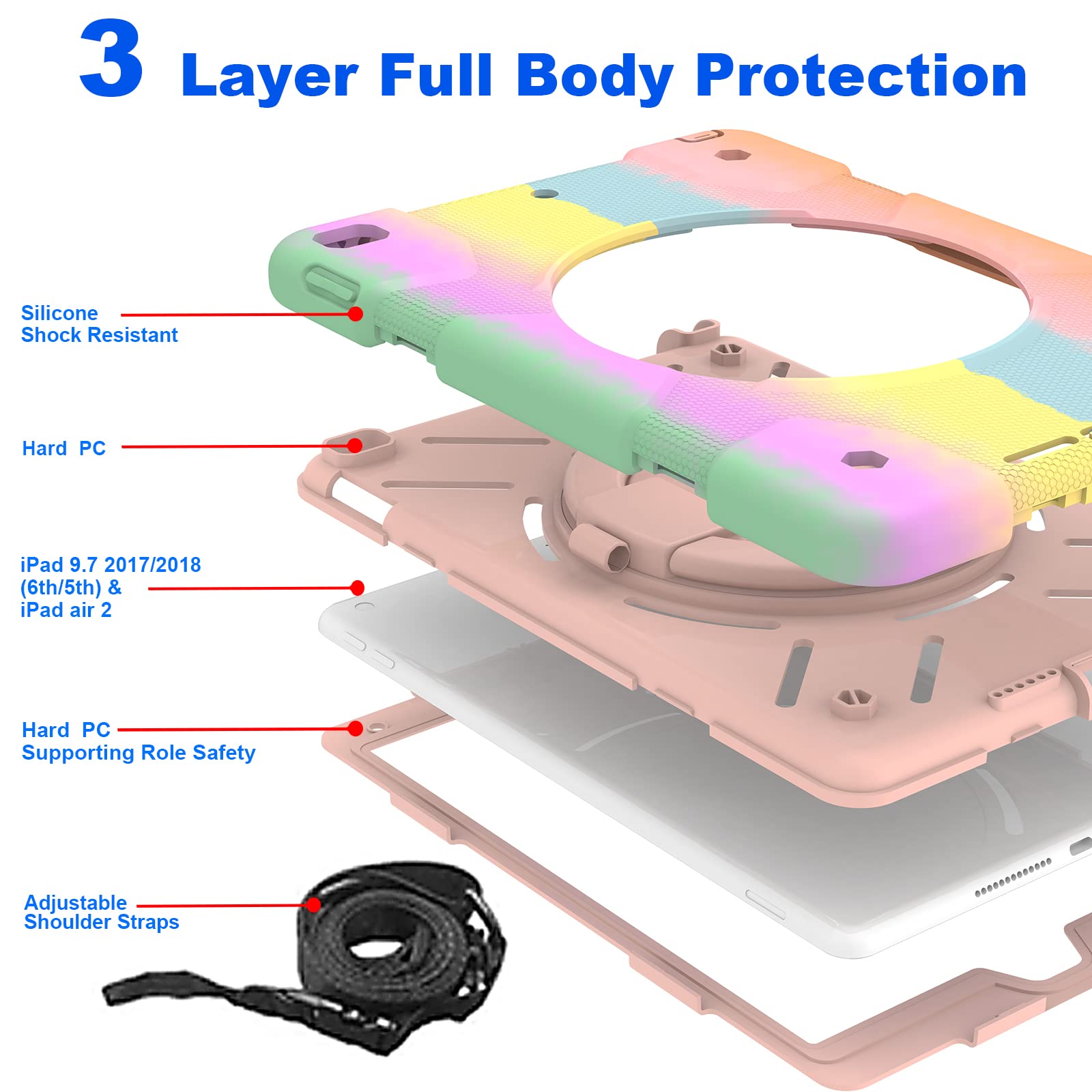 Ipad 9Th/8Th/7Th Generation Ipad Case 10.2 Inch With Pencil Holder, Case For Ipad 10.2'' 2021/2020/2019 With 360 Rotating Bracke