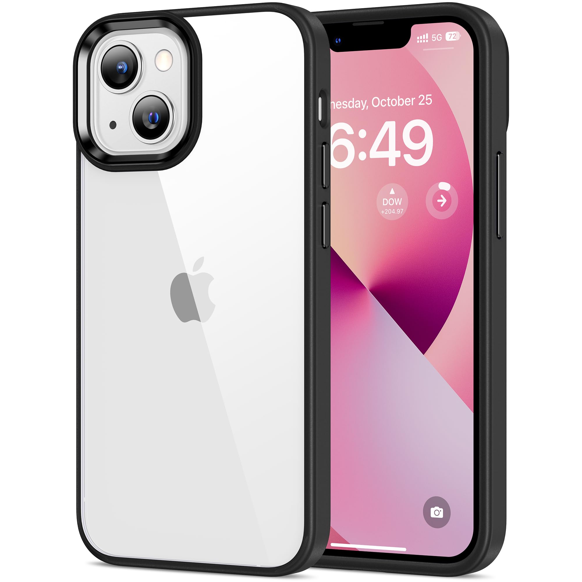 HOOMIL Case for iPhone 13 Mini 5.4-Inch, Non-Yellowing, Drop Protection, Anti-Scratch Transparent Hard Back Phone Cover - Black