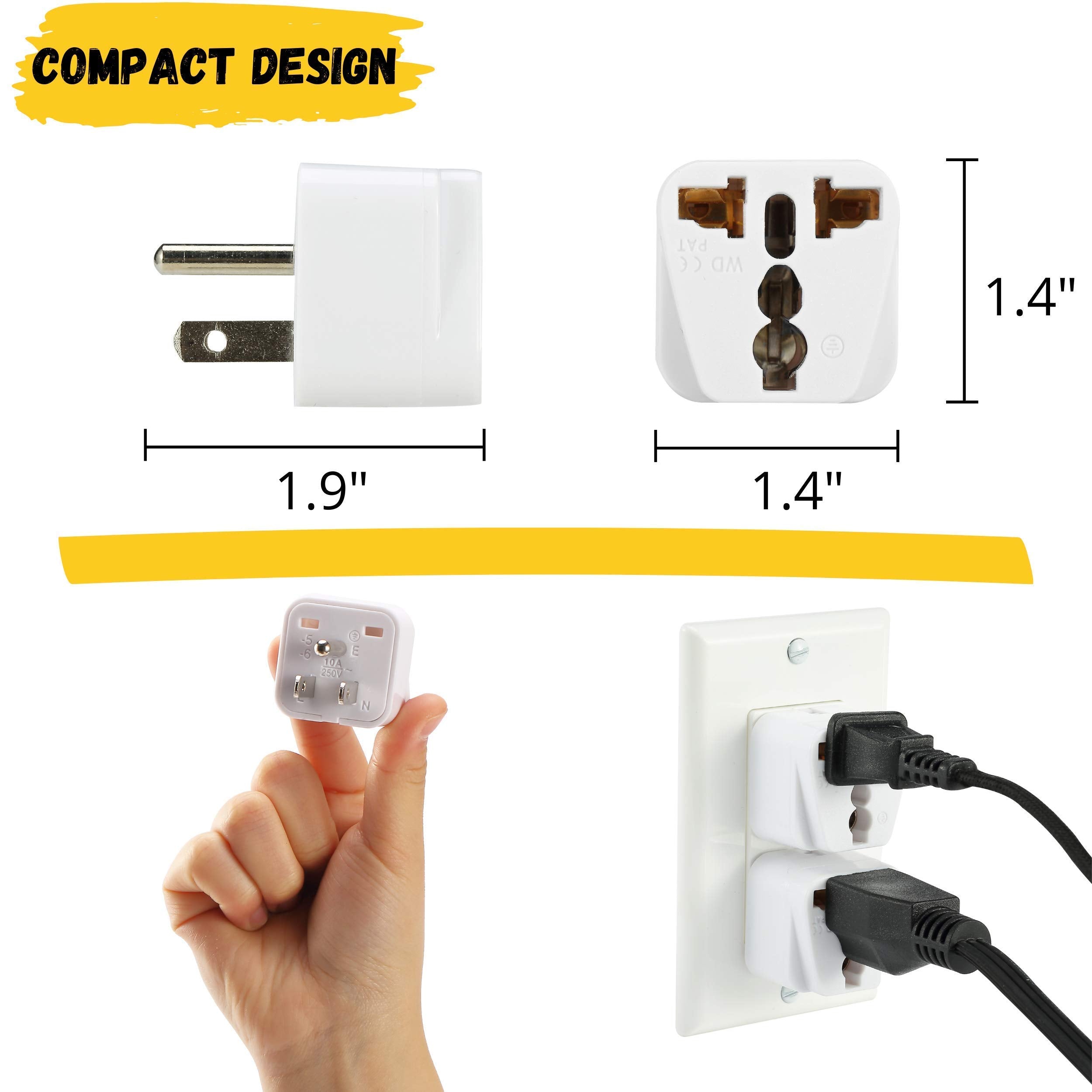 Bates European Plug Adapter, 2 Pack, Travel Converter, US to EU, White