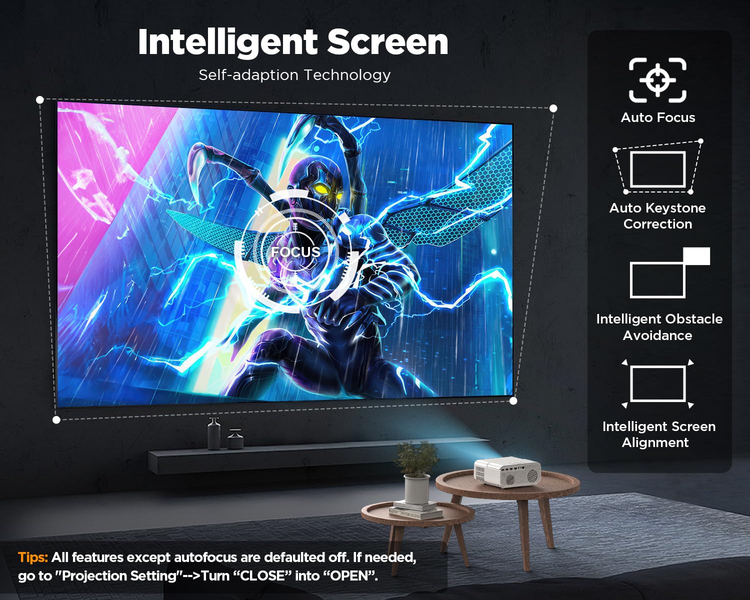 [Auto Focus/Keystone] Dbpower Projector 4K With 5G Wifi And Two Way Bluetooth, 600Ansi Fhd Native 1080P Outdoor Movie Projector