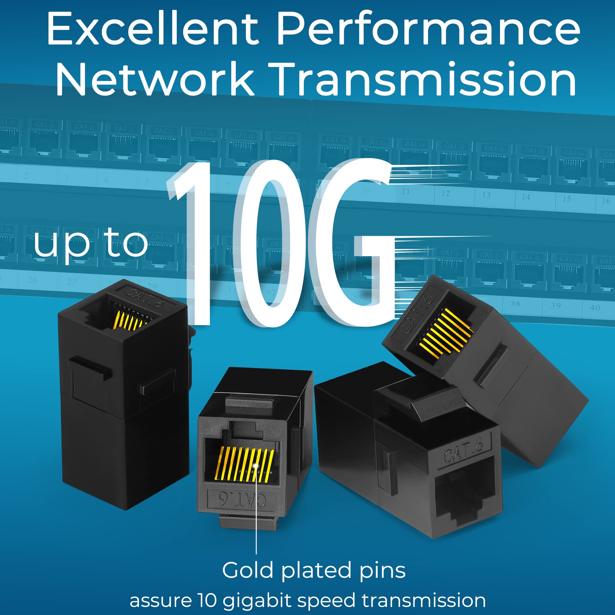 Rapink Patch Panel 48 Port Cat6 With Inline Keystone 10G Support, Pass Thru Coupler Patch Panel Utp 19 Inch With Removable Back Bar, 1U Network Patch Panel For Cat6, Cat5E, Cat5 Cabling