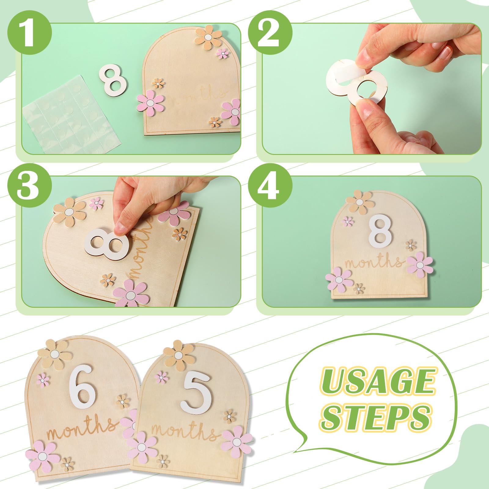 Beeveer Baby Monthly Milestone Cards With 11 Interchangeable Number Set Of 12 For Baby Growth Recording Daisy Wooden Bohemian Mi