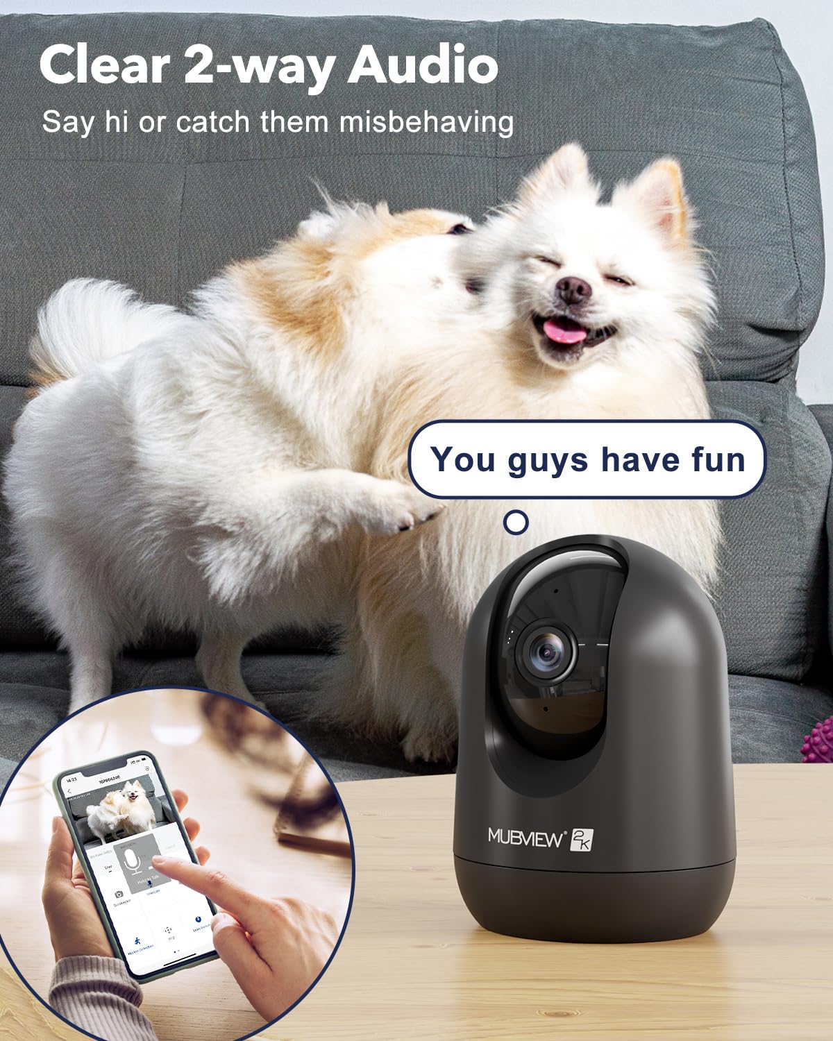 Mubview Cameras For Home Security, Indoor Security Camera, 2.4G Wifi Wired Camera Ideal For Dog/Elder/Baby, Motion Tracking, Two