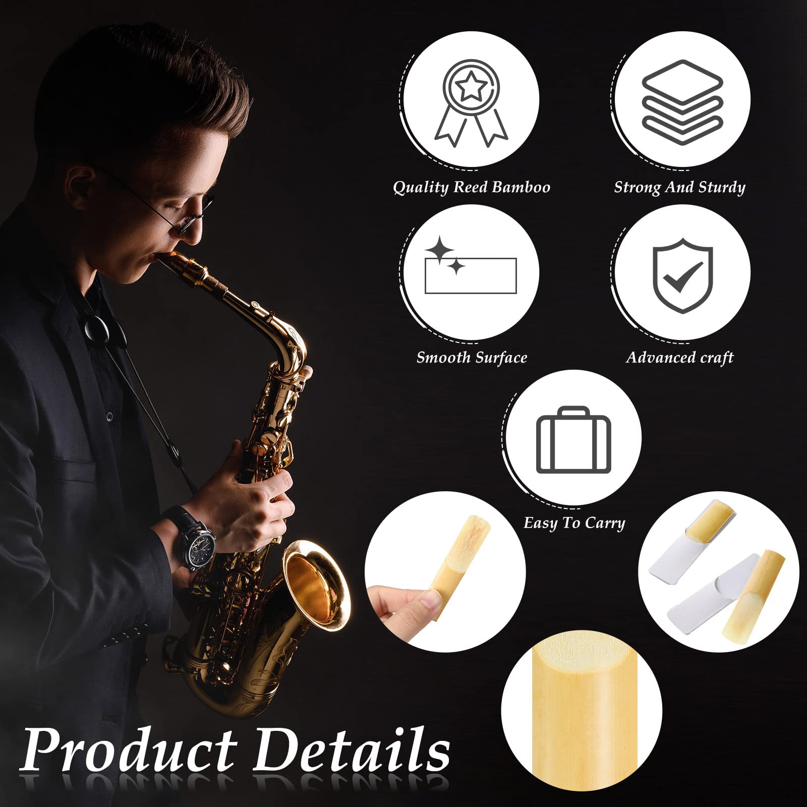 50 Pcs Alto Saxophone Reeds Sax Reeds Size 2.5, Strength 2 1/2 Clarinet Bamboo Reeds With Protective Cover For Soprano Alto Wood