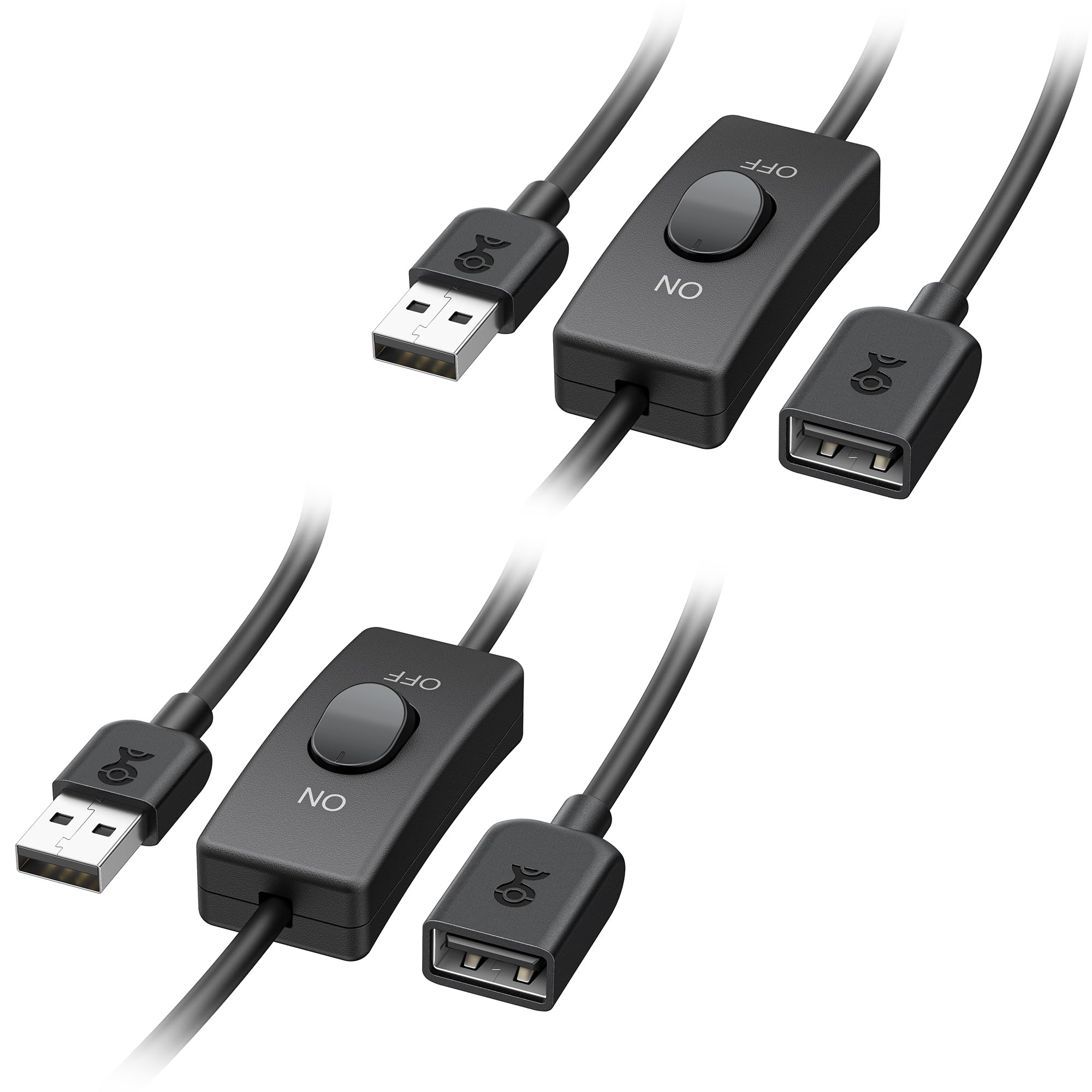 Cable Matters 2 Pack USB On Off Switch 3 ft Support Data and Power, Short USB Extension Cable with On Off Switch (USB Power Switch)