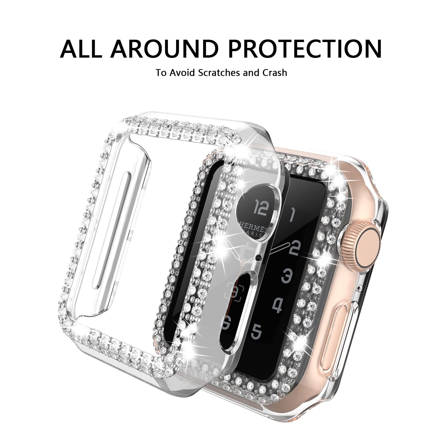 Adepoy Compatible For Apple Watch Case Series 7/8 45Mm Bling Rhinestone Apple Watch Protective Case Bumper Frame Case Cover For