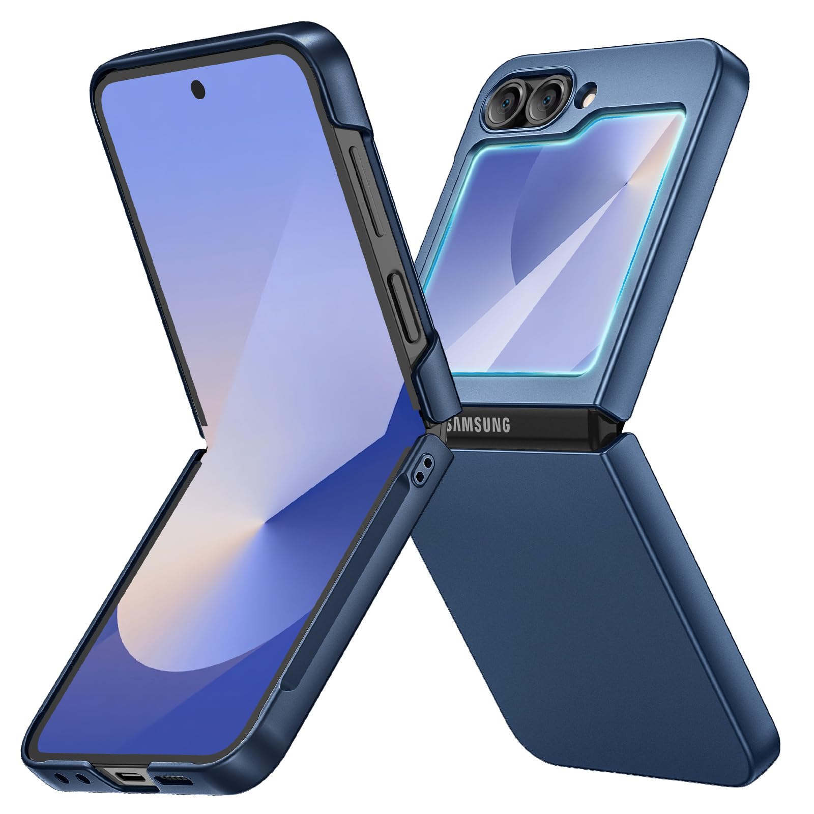 Ruky for Galaxy Z Flip 6 Case, Hard PC Ultra Slim Anti-Scratches Shockproof Wireless Charging Phone Case, Built-in Back Screen P