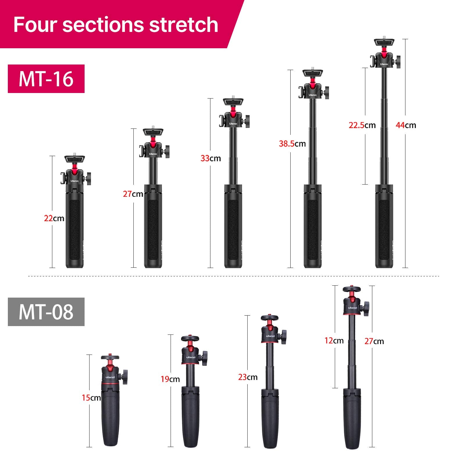 Ulanzi Mt-16 Camera Tripod Stand Holder, Mini Tabletop Tripod Selfie Stick With Cold Shoe, Travel Tripod For Iphone 12 Canon G7X