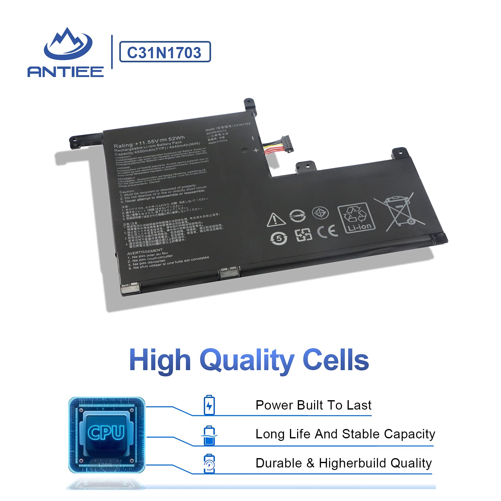 Antiee 52Wh C31N1703 Laptop Battery Replacement For Asus Zenbook Flip Ux561U Ux561Ua Ux561Un Q525Ua Q525U Q505Ua Q525Ua Bi7T9 Q5