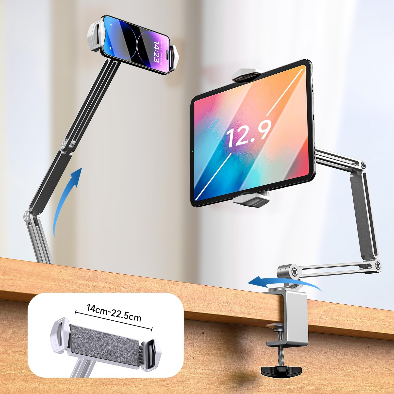 Yicosun Versatile Tablet Holder Stand   Adjustable Arm Mount For Bed, Desk   Compatible With Ipad, Tablets, Phones   Sturdy Alum