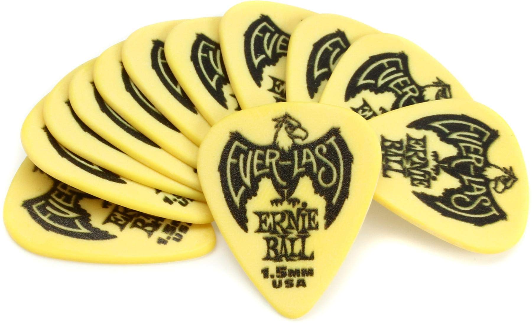 Ernie Ball Everlast Guitar Picks, Yellow 15Mm, 12 Pack (P09195)