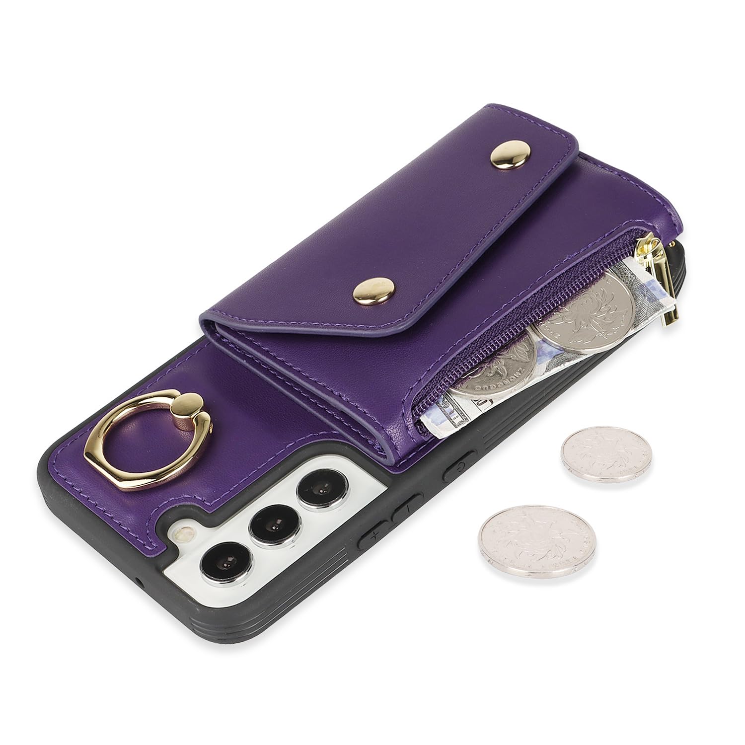 Lipvina For Samsung Galaxy S22 Case With Card Holder And Strap - Zipper Pocket,Crossbody Lanyard Strap,Credit Card Holder,Stand