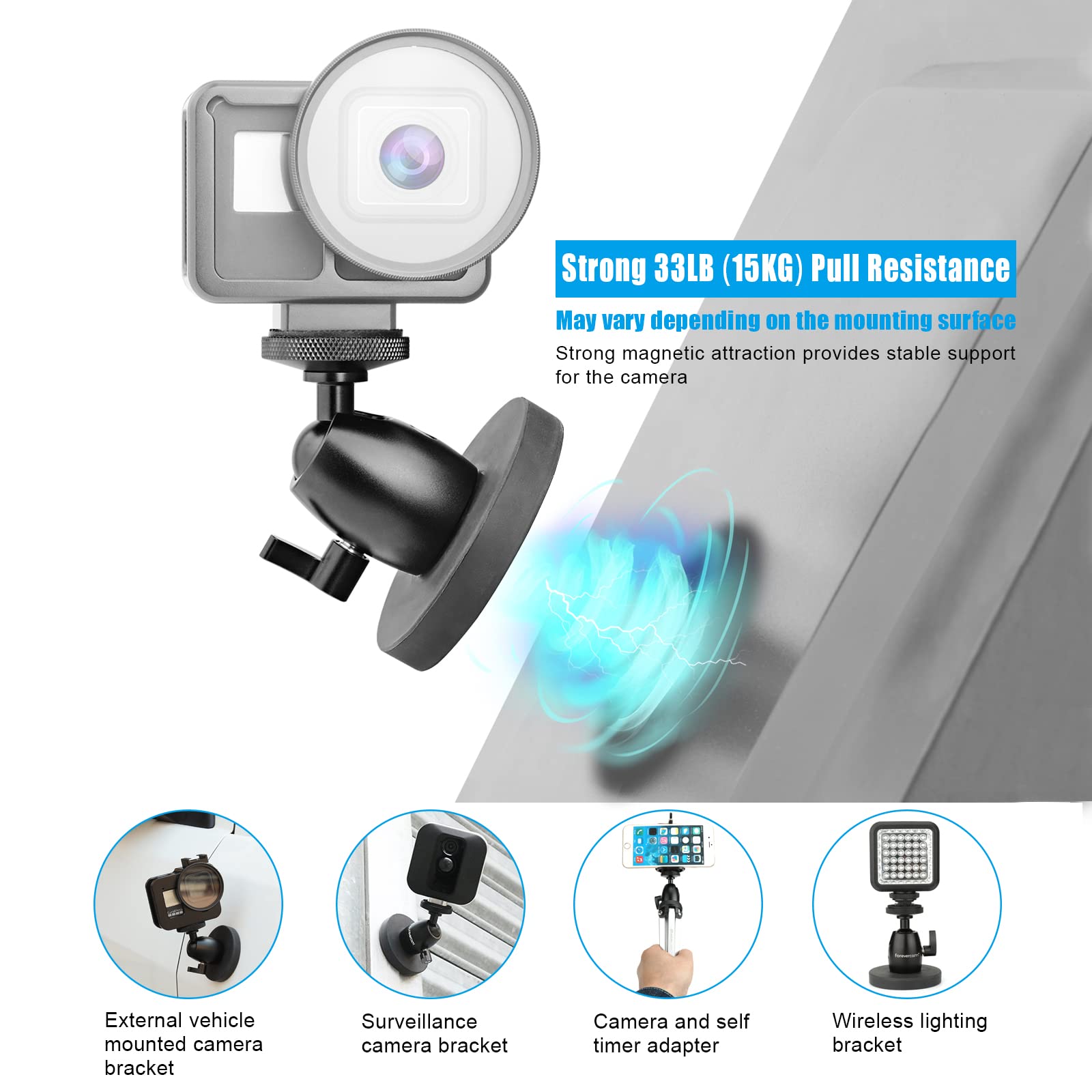Forevercam Aluminum Magnetic Camera Mount For Gopro Hero 13/12/11/10/9/8 Insta360 Akaso Dji And Other Action Camera 360�Rotation Ball Head Gimbal 1/4 20 Lock Protector