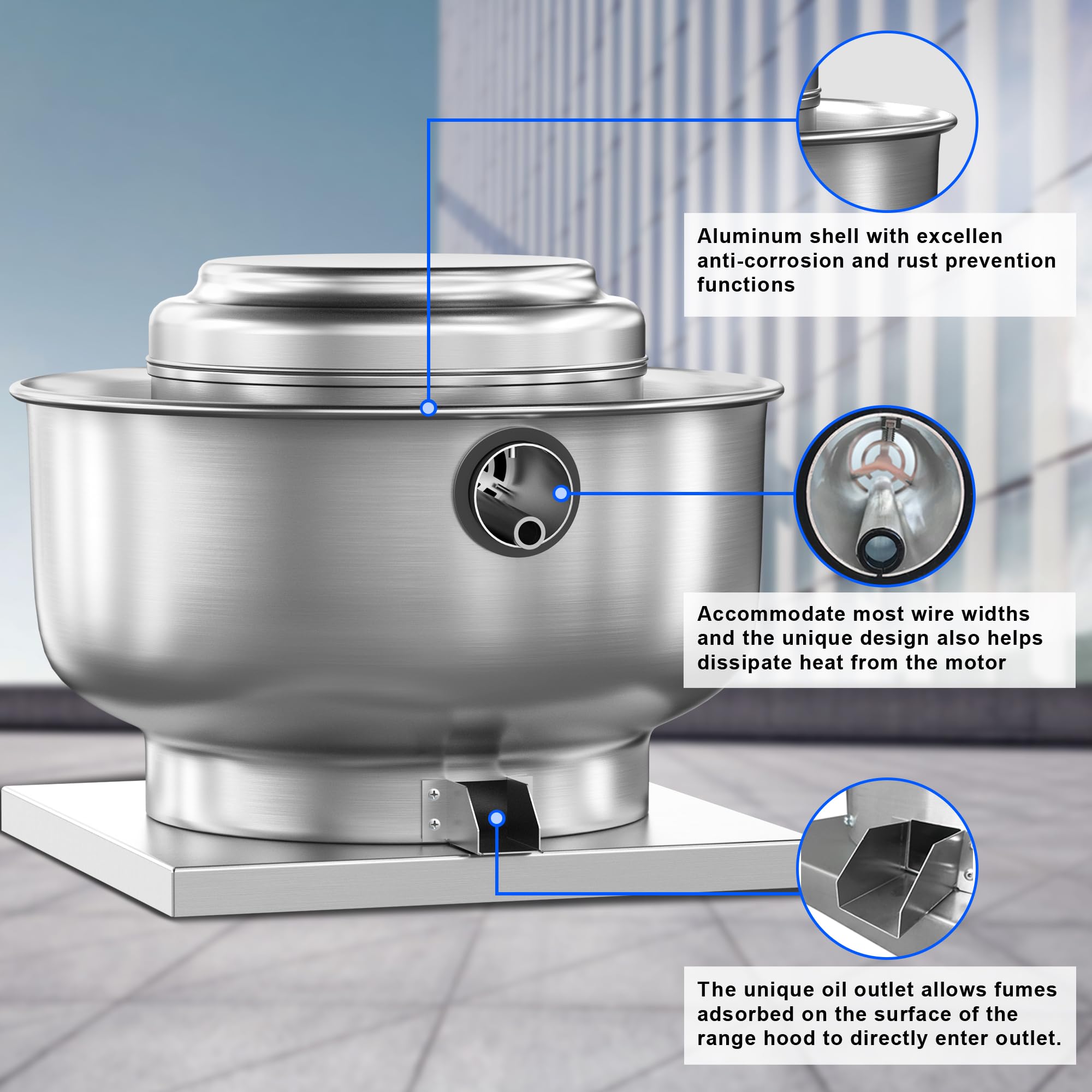 Ficbxra Restaurant Canopy Hood Grease Rated Exhaust Fan  Truck Exhaust Fan High Speed Direct Drive Centrifugal Upblast Exhaust F