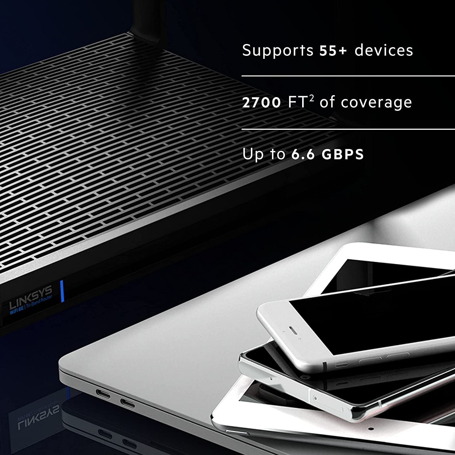 Linksys Mesh Wifi 6 Router, Dual Band, 2,700 Sq Ft Coverage, 55+ Devices,High Speed Ax Router For Streaming & Gaming, Speeds Up