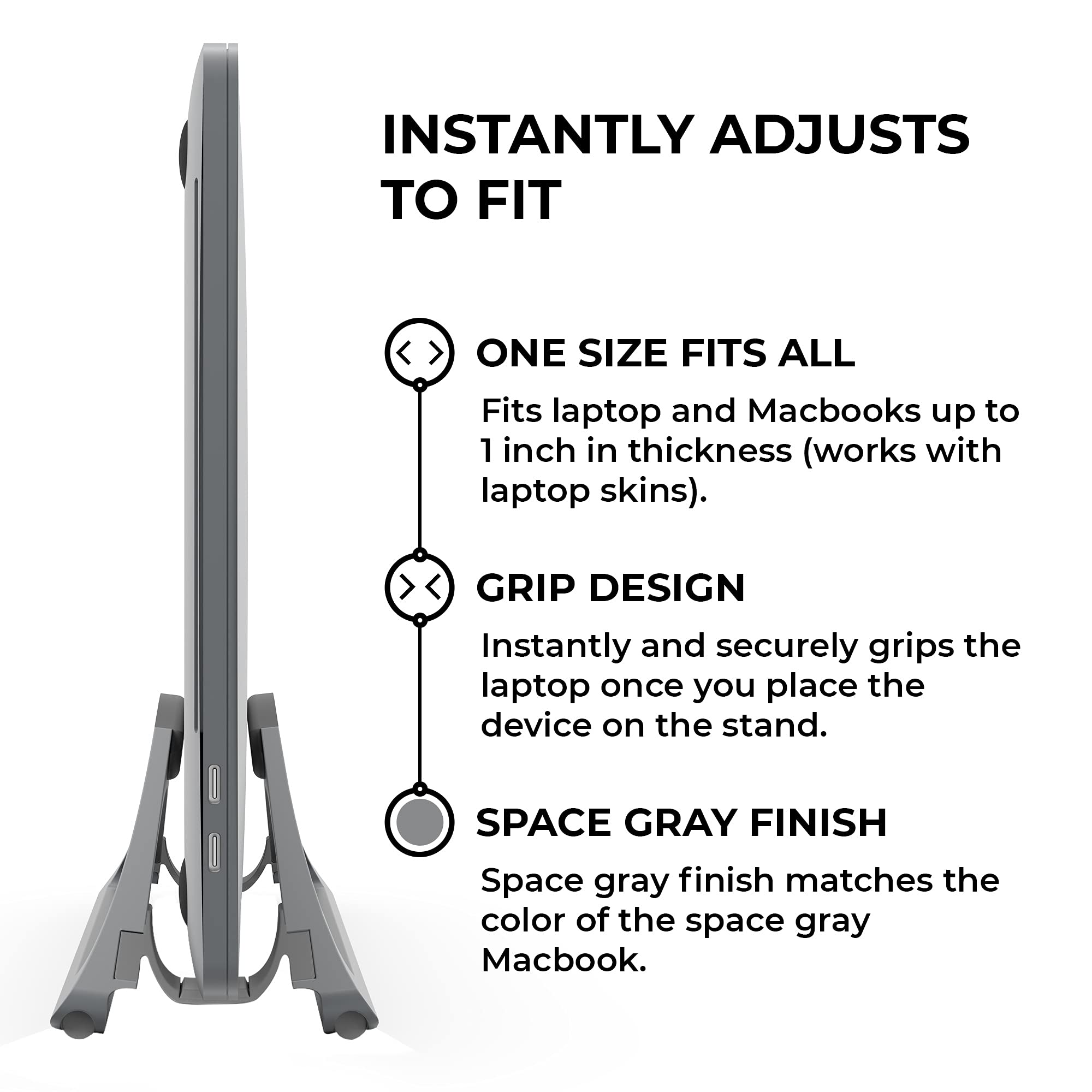 Humancentric Vertical Laptop Stand For Desks (Space Gray) | Adjustable Holder To Dock Apple Macbook, Macbook Pro, And Other Lapt