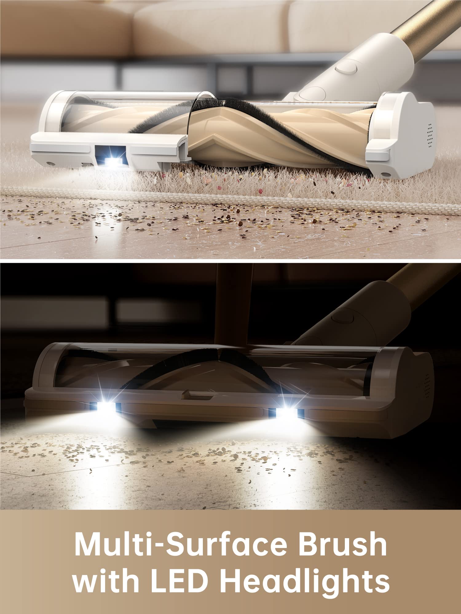 Dreame R10 Cordless Vacuum Cleaner, 120Aw Powerful Stick Vacuum With Led Headlights, Anti Tangle Brush, Up To 60 Mins Rechargeab