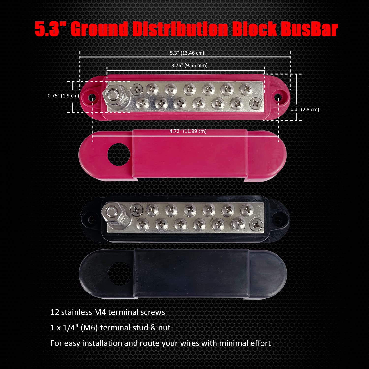 12 Terminals Bus Bar, Ampper 5.3'' Nickle Plated Brass Power/Ground Distribution Block Battery Busbar Junction For Car Vehicle R