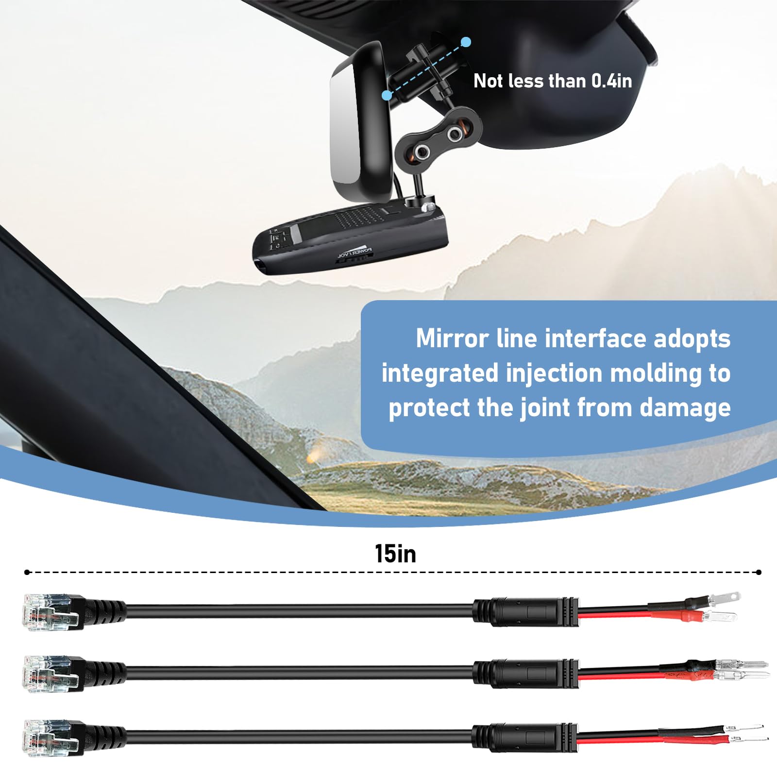 Sdsaczmu Radar Detector Mount,Rearview Mirror Rod Radar Mounting Bracket+Rearview Mirror Hard Wire Power Cord Kit16,With Inline