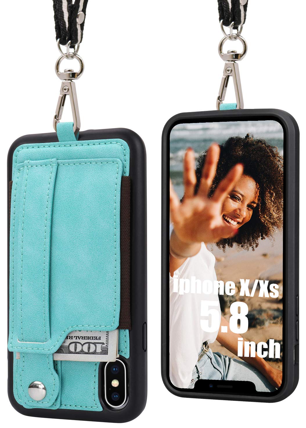 Toovren Iphone X Case Wallet, Iphone Xs/10 Lanyard Neck Strap Protective Case Cover With Card Holder Adjustable Detachable Kicks