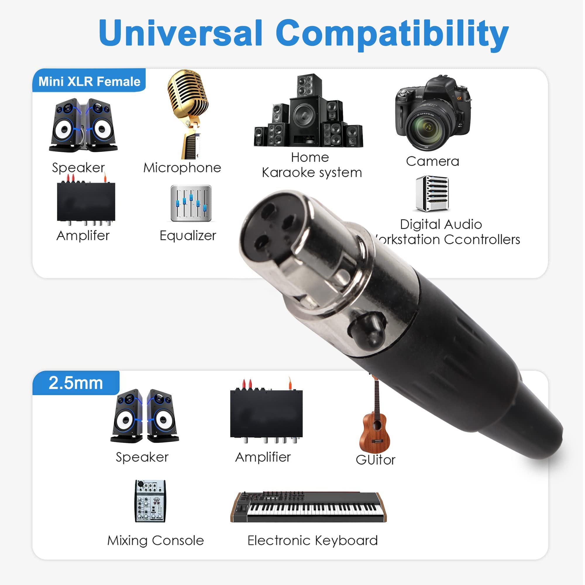 Xmsjsiy 3Pin Mini Xlr Connector Ta4F Adapter Female Plug Mic Microphone Audio Connector,Mini Xlr Cable Ends Replacement F Plug A