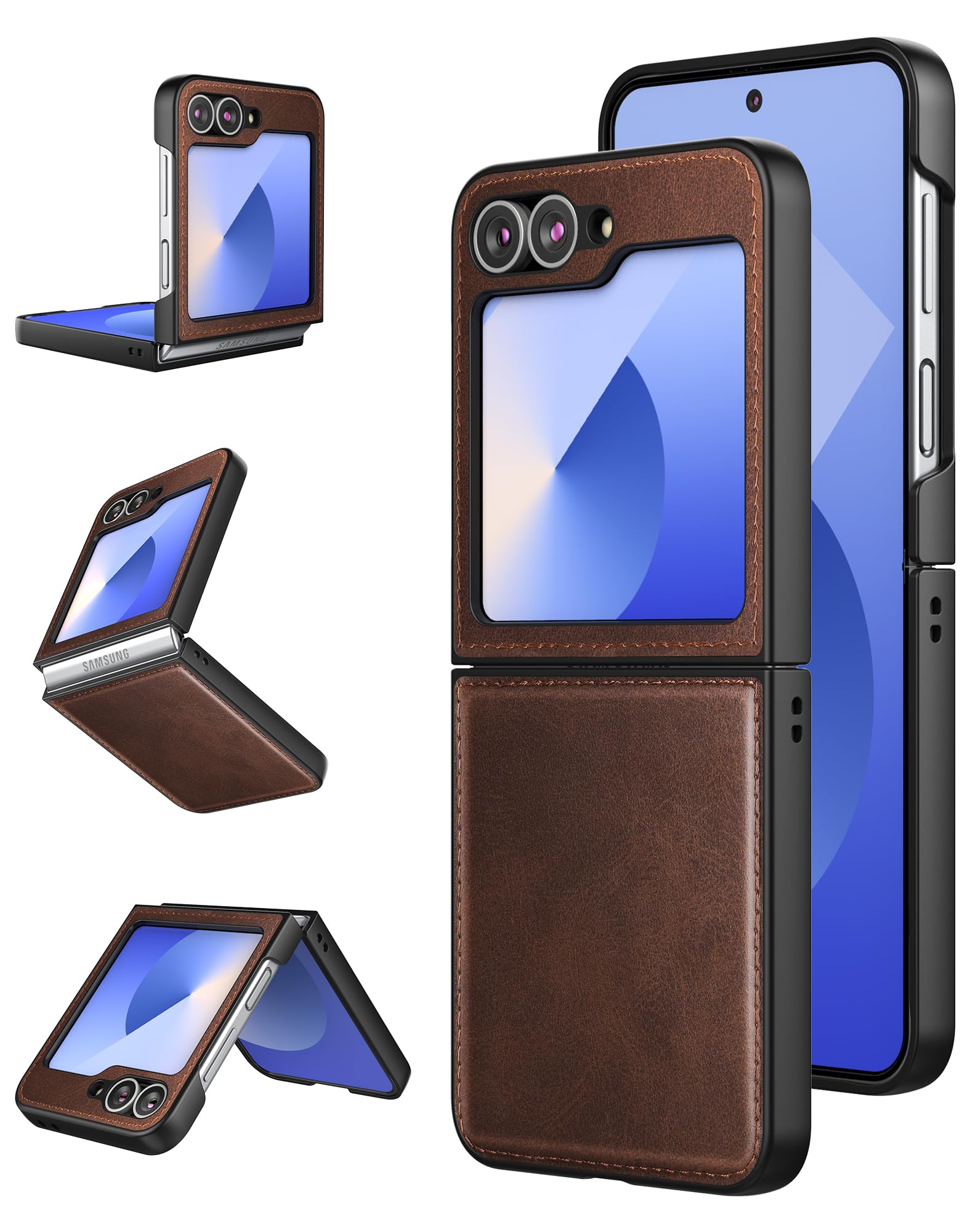Foluu for Samsung Galaxy Z Flip 6 5G Case, Galaxy Z Flip 6 Leather Case, PU Leather + Hard PC Shell Ultra Thin Slim Durable Prot